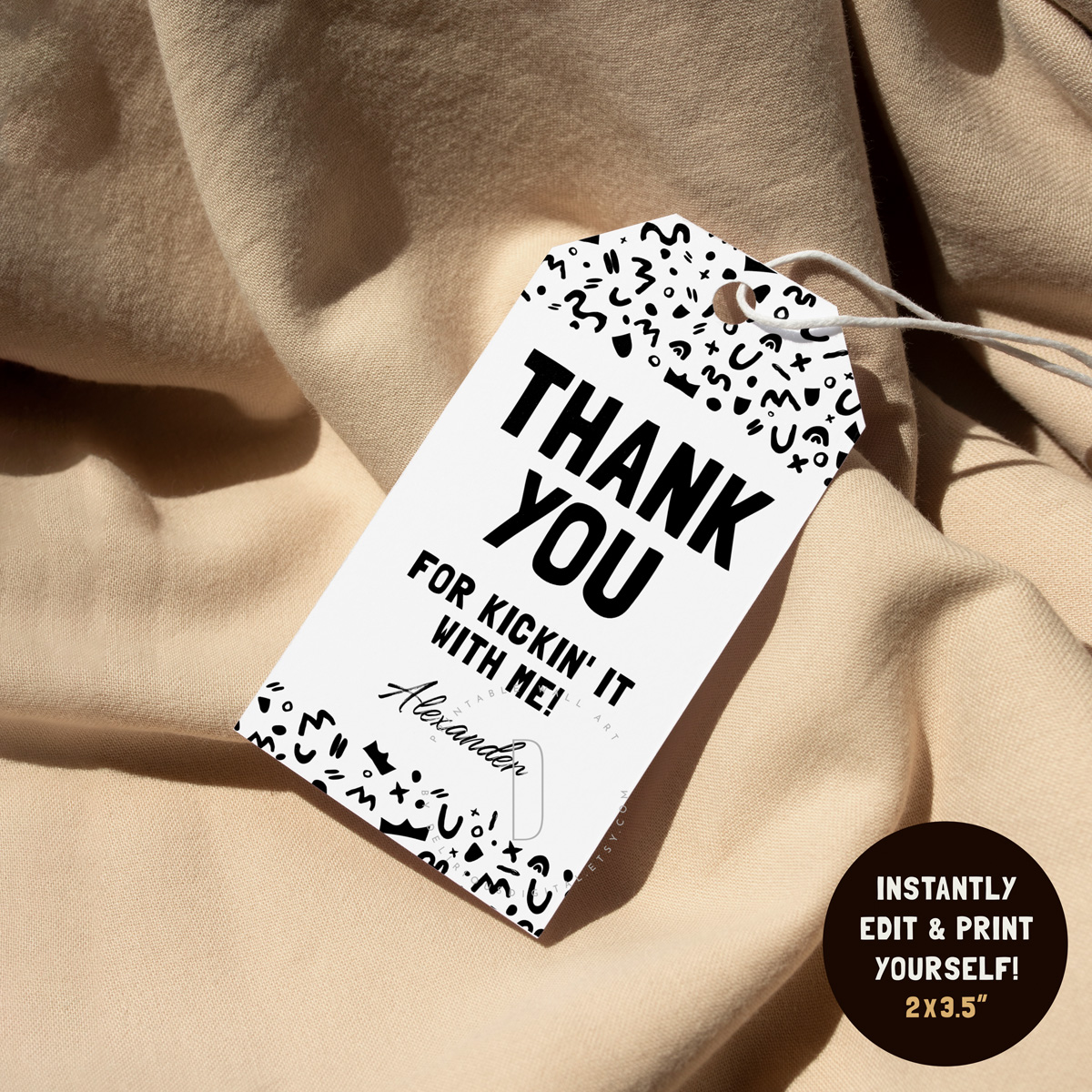 Thank you for kickin' it tag | 2x3.5" design preview