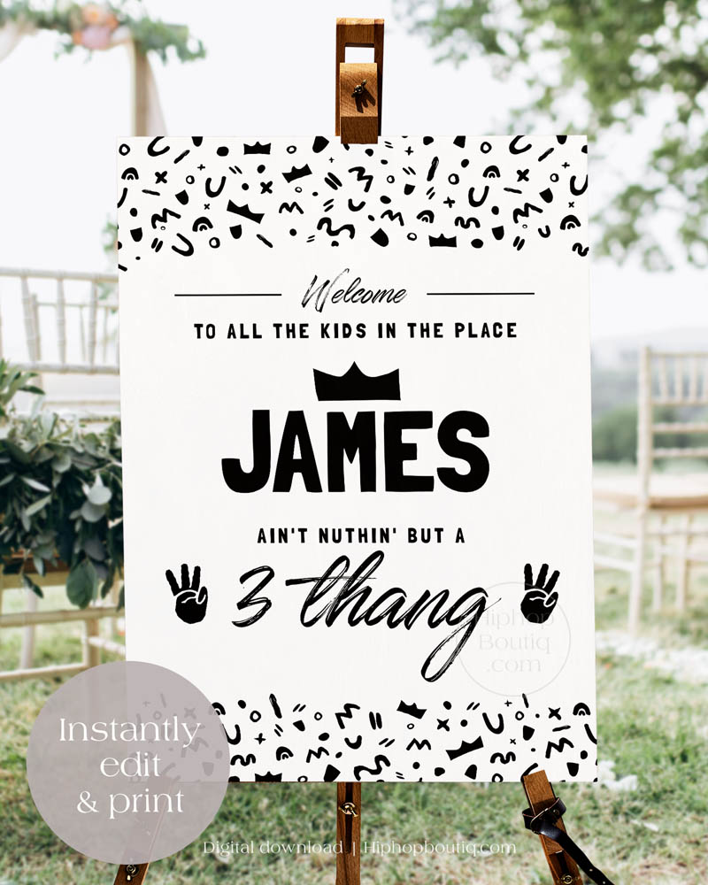 3 thang birthday party welcome sign | 18x24" design preview