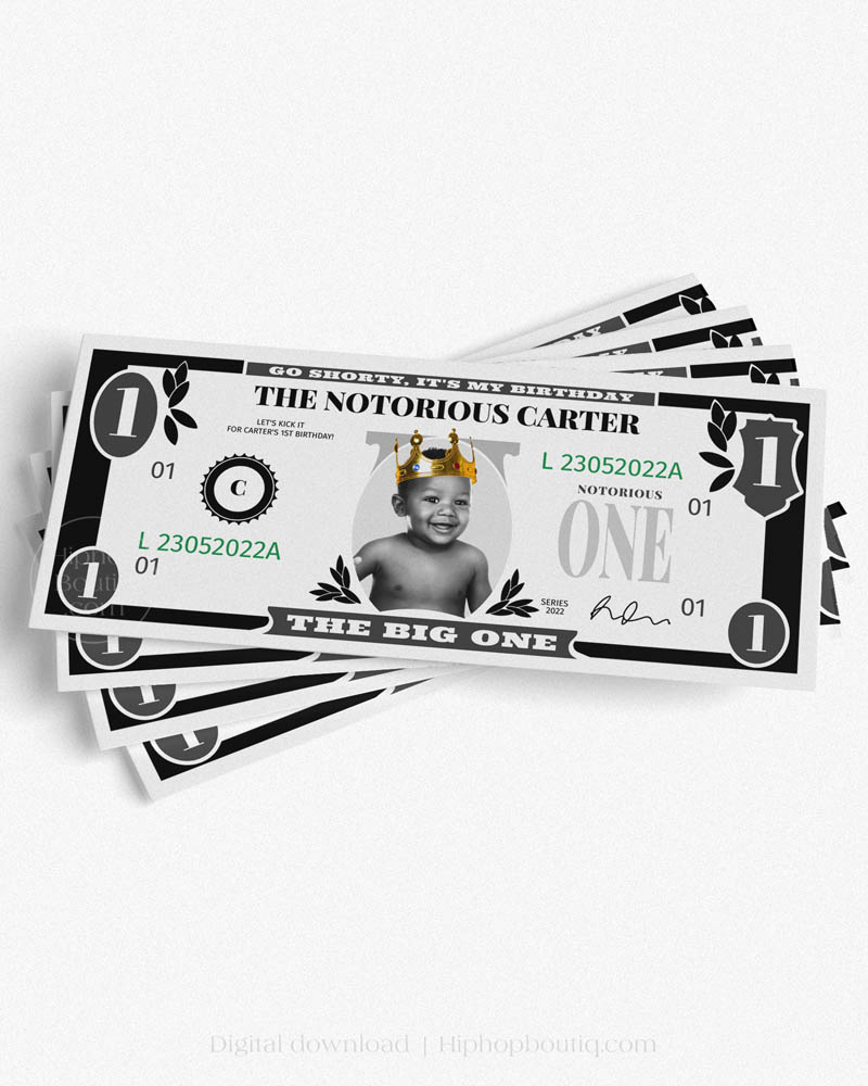 The Big One dollar bill | Black and white | 6.14x2.6" design preview