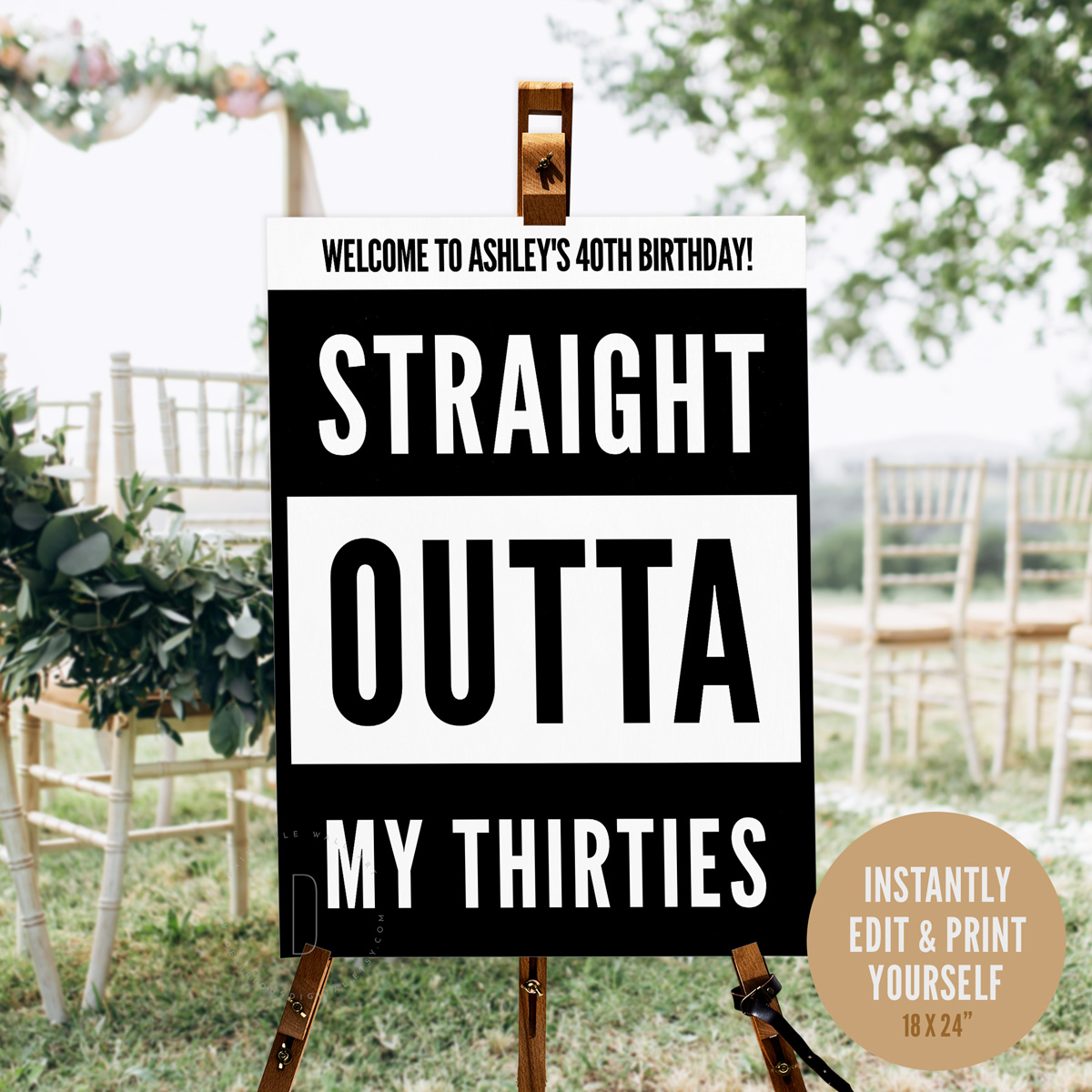 Straight Outta My Thirties Birthday Welcome Sign design preview