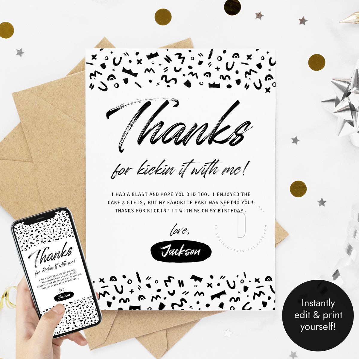 Thanks for kickin it with me card design preview