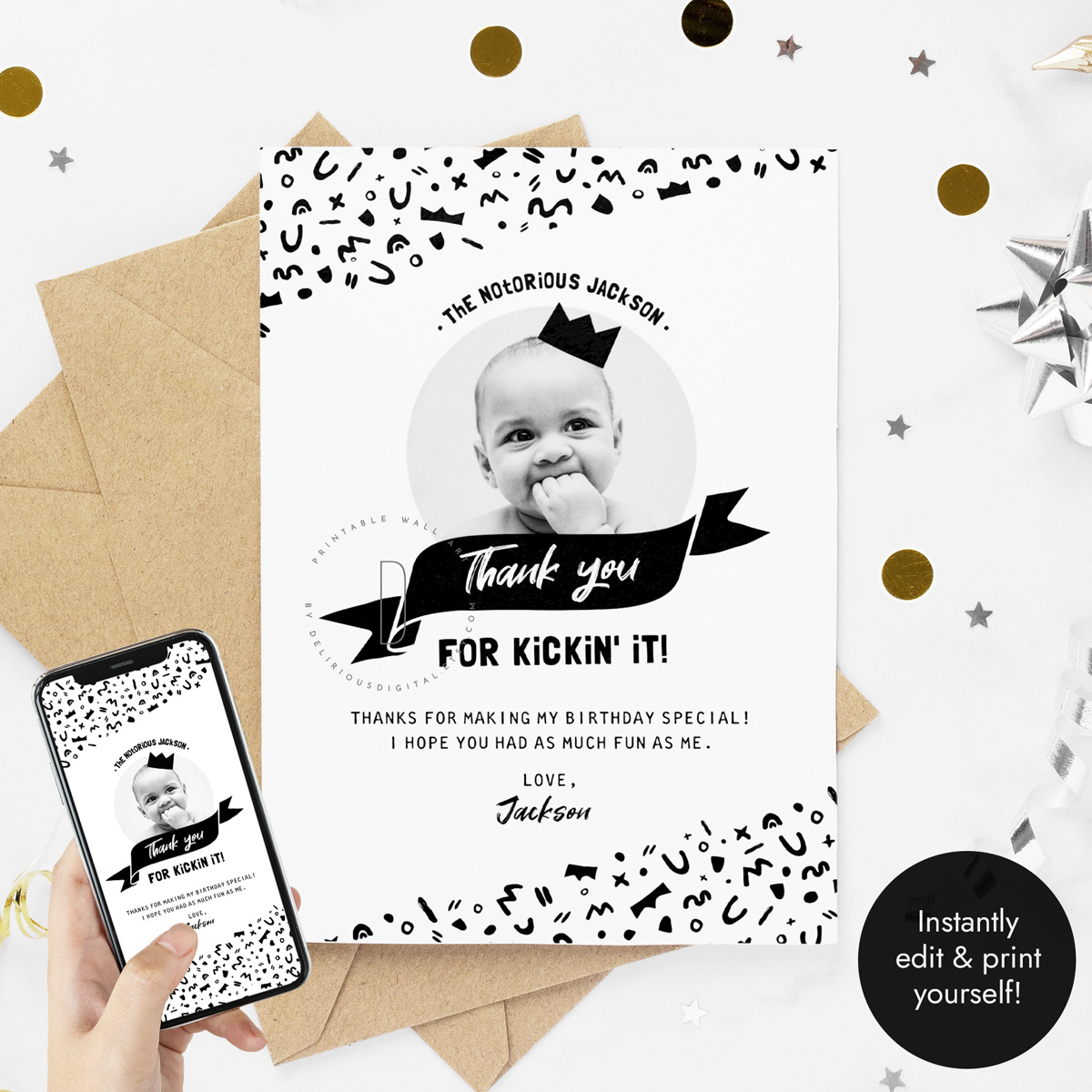 Thank you for kickin' it card design preview
