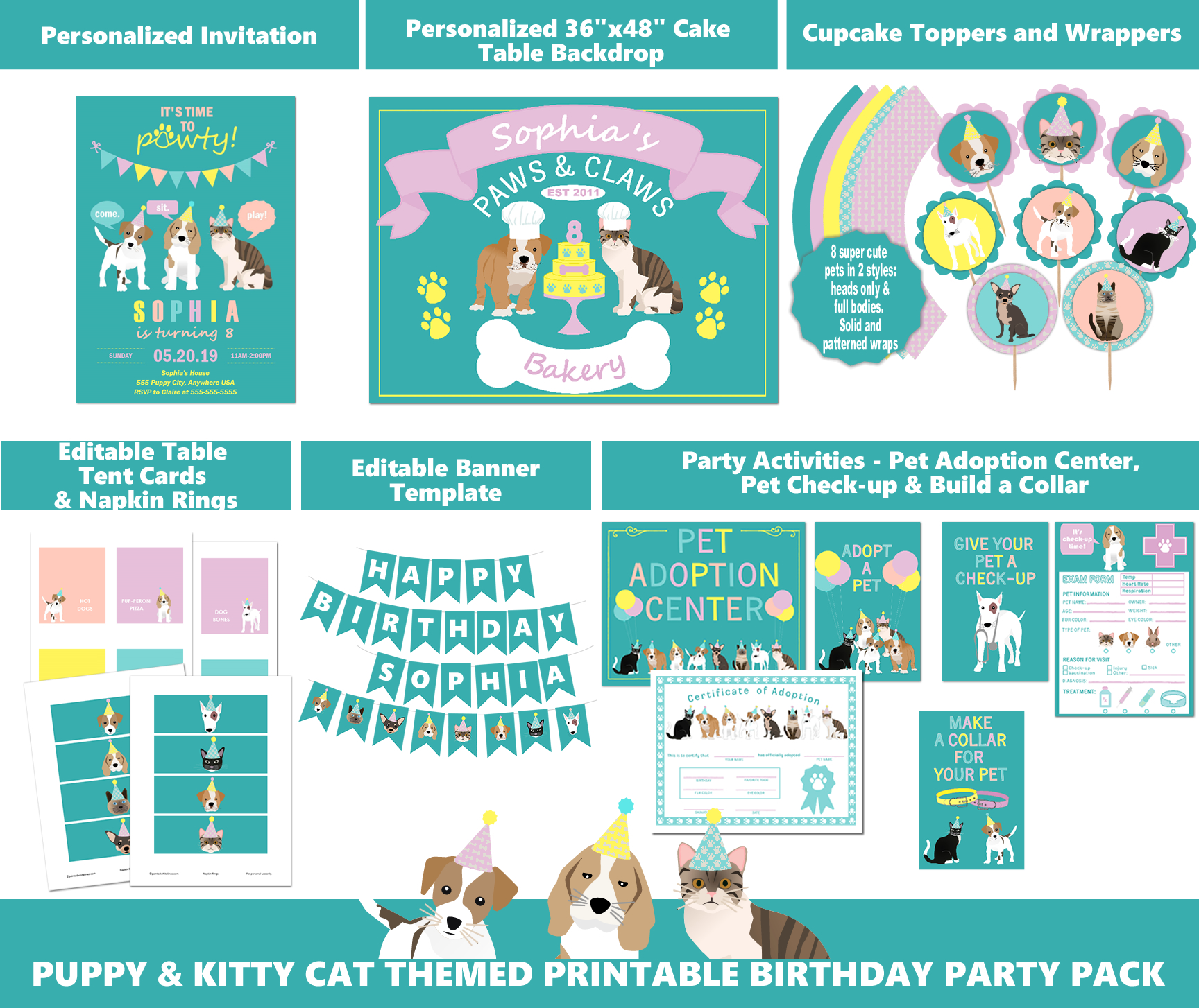 Puppy Kitty Party Pack Bakery Teal design preview