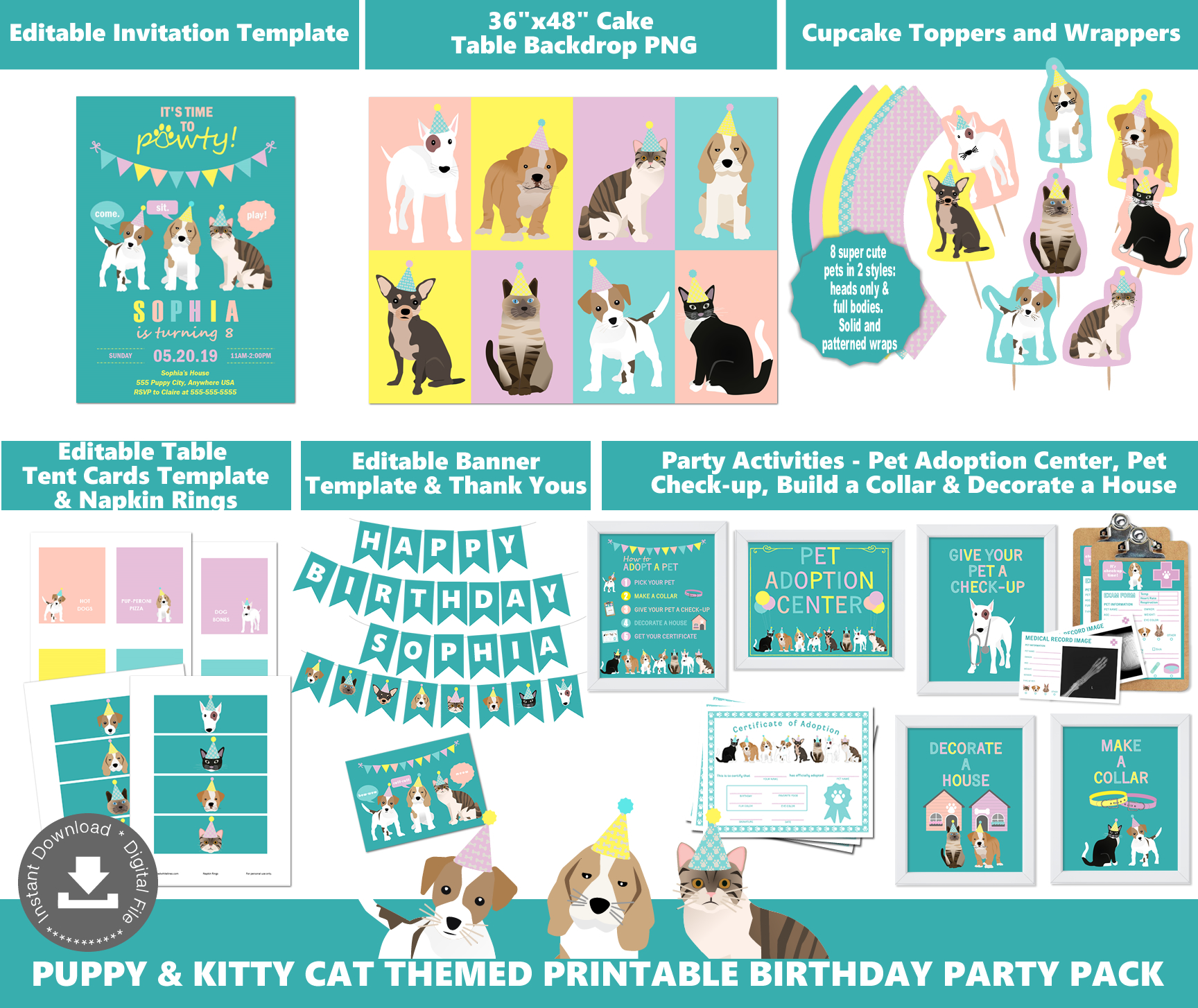 Puppy Kitty Party Pack CB Teal design preview