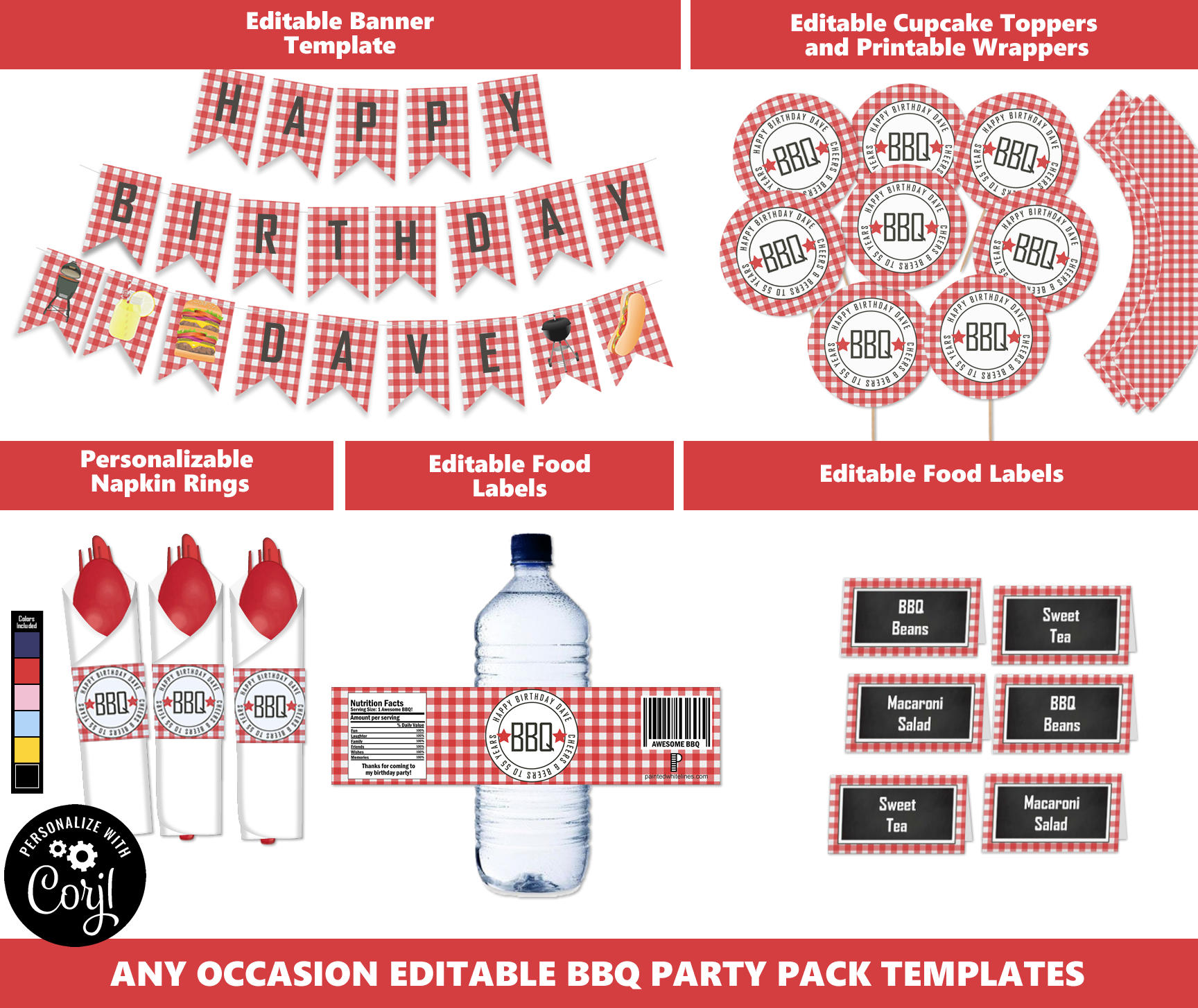 Gingham BBQ Party Pack design preview