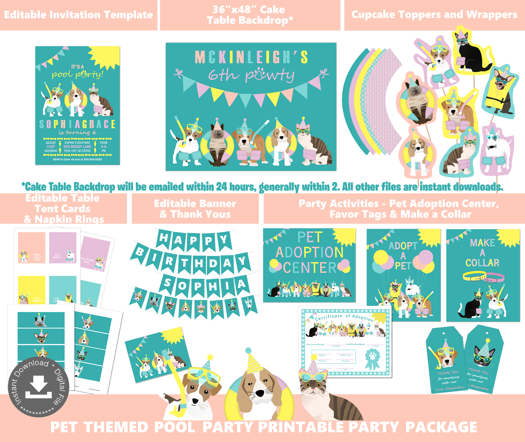 Pool Pawty Party Pack Teal design preview