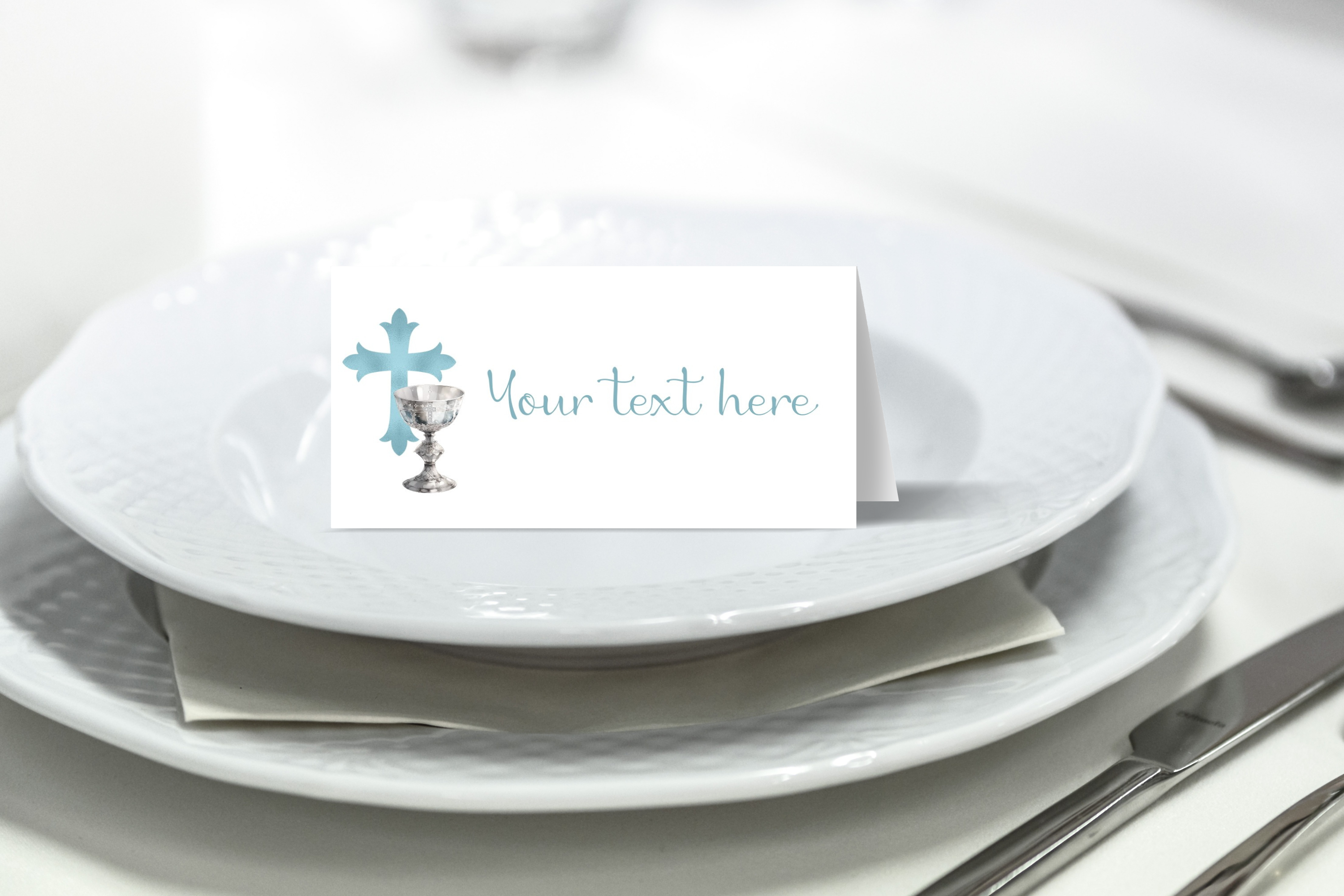 FCC909 Blue Cross Table Tents / Place Cards design preview