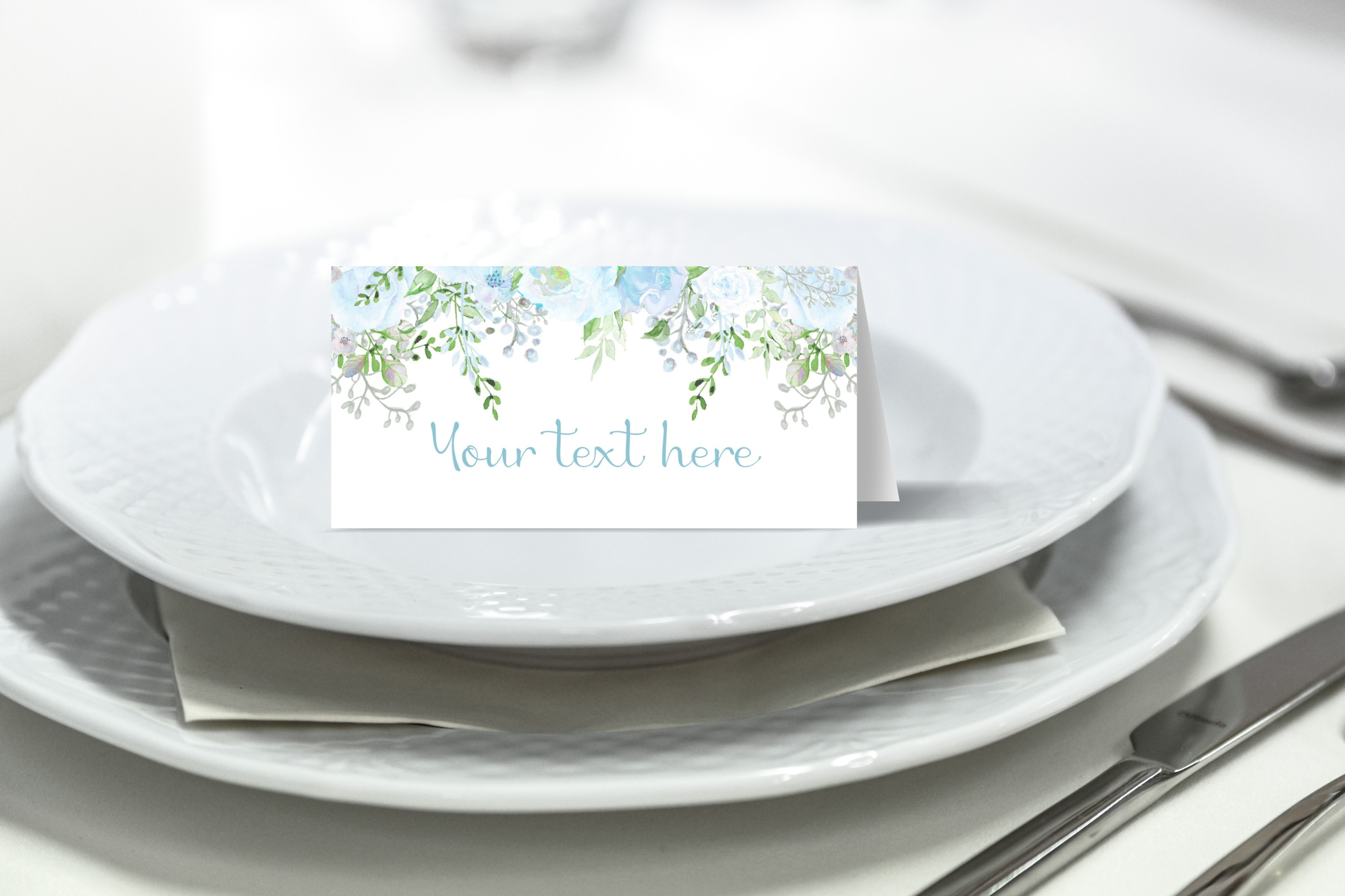 FCC904 Light Blue Floral Table Tents / Place Cards design preview