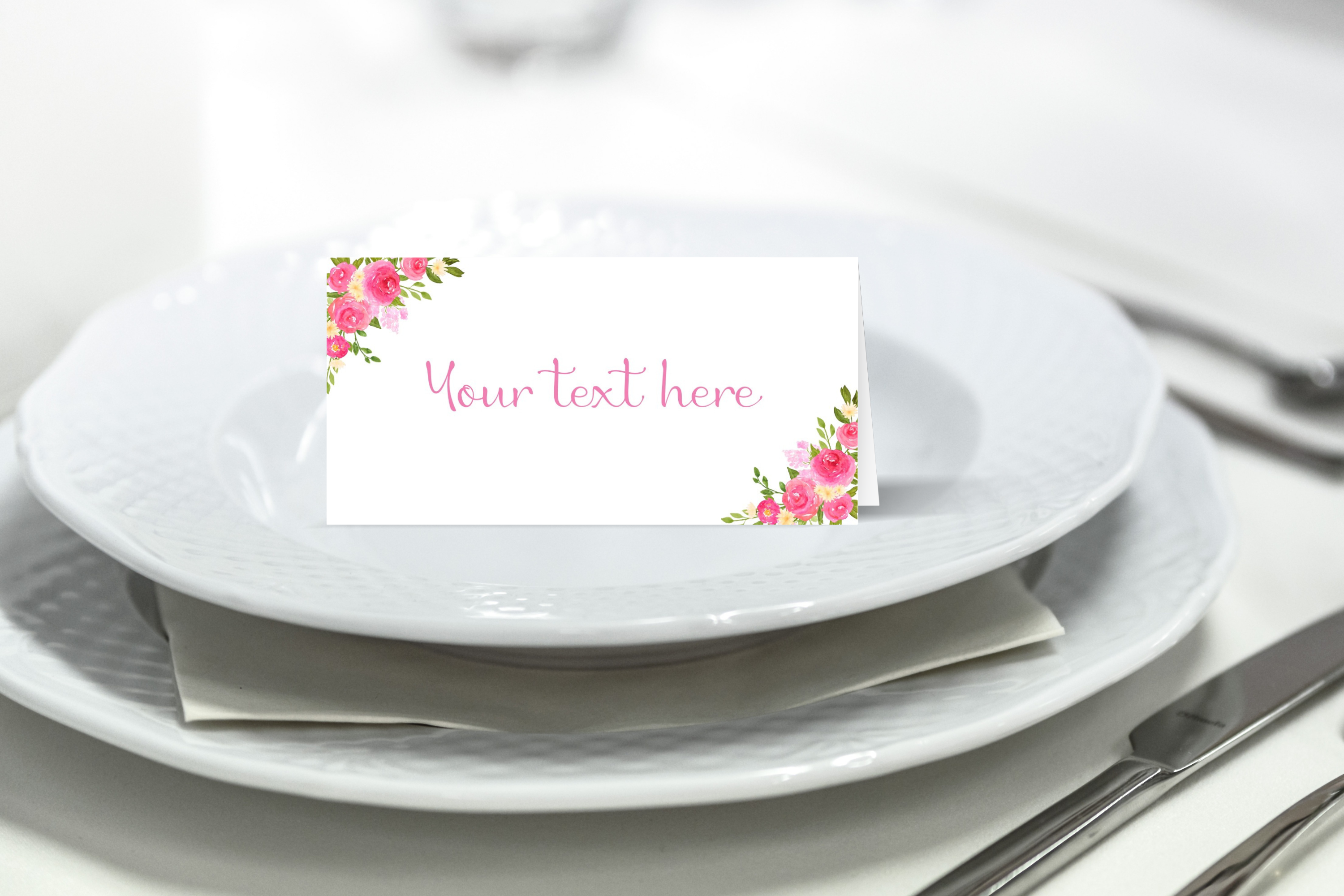 FCC912 Pink Floral Table Tent Place Cards design preview