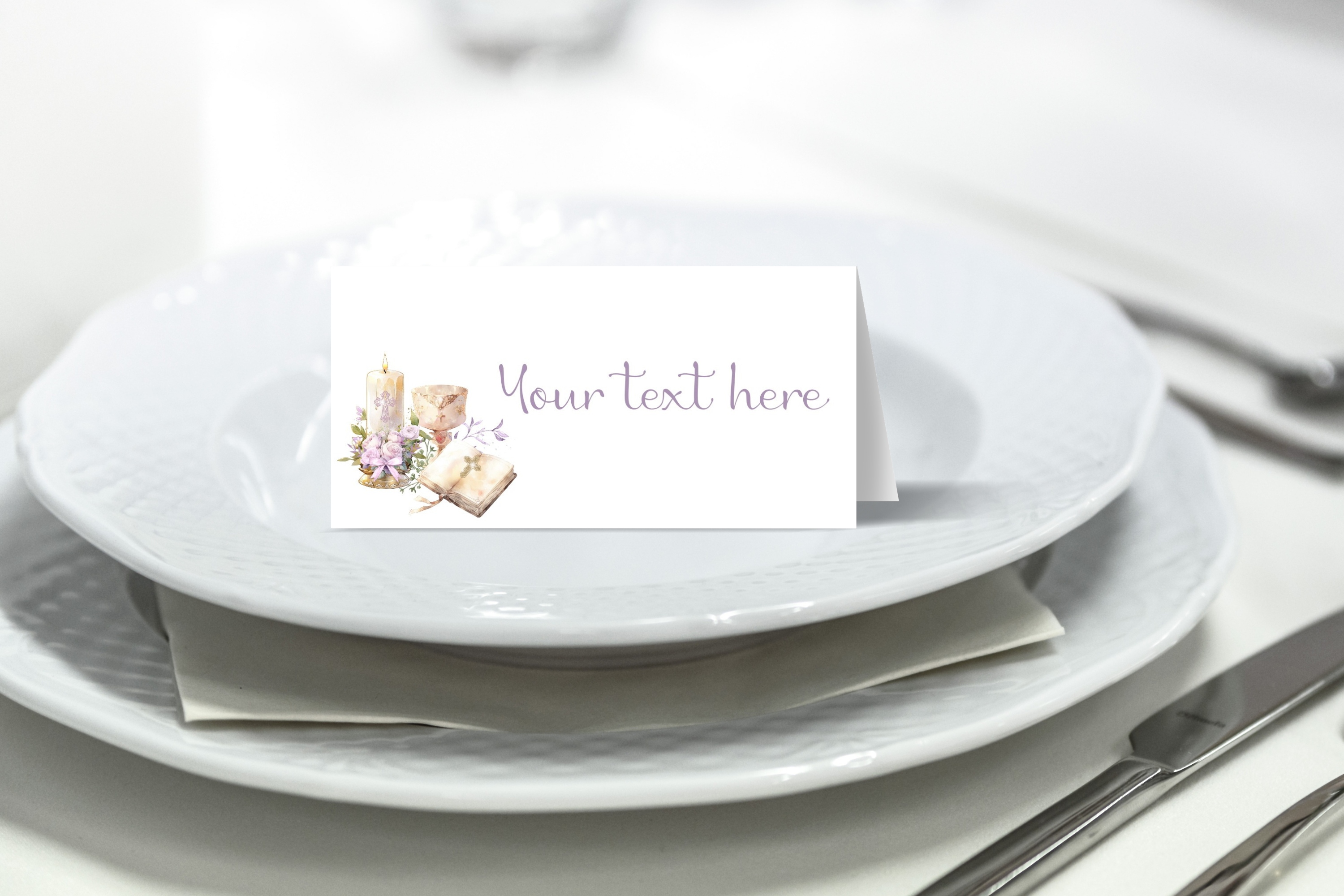 FCC910 Lavender Bible Place Cards Table Tents design preview