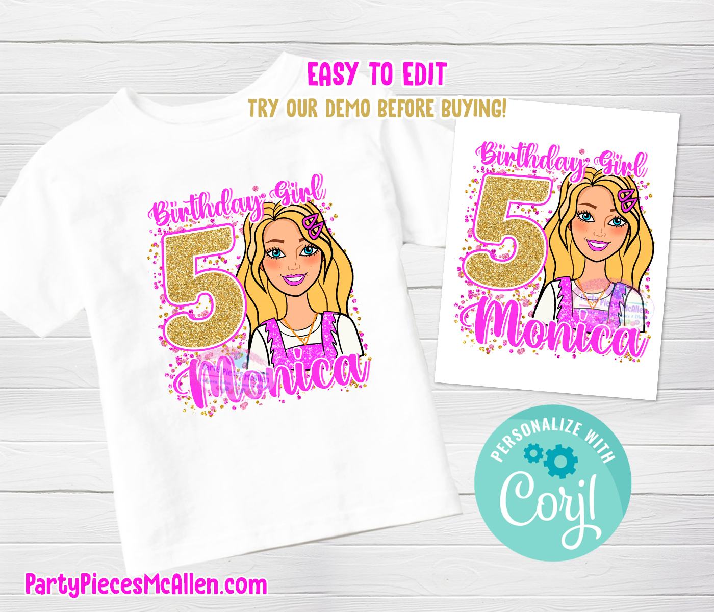 Blonde Doll Birthday Shirt design preview