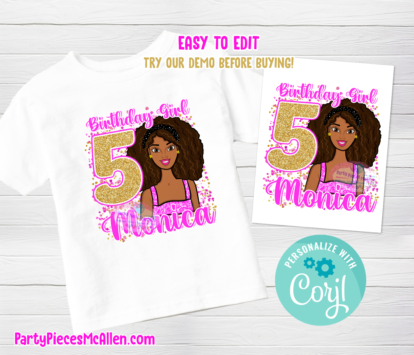 Dark Skin Doll Birthday Shirt design preview
