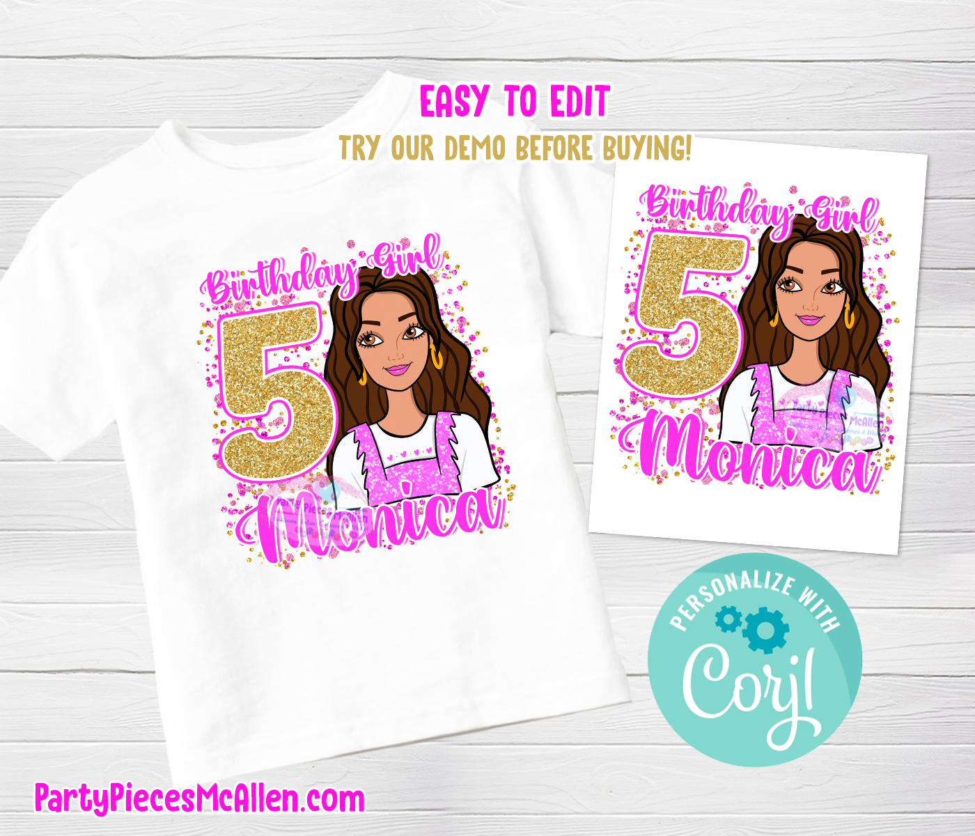 Brunette Doll Birthday Shirt design preview