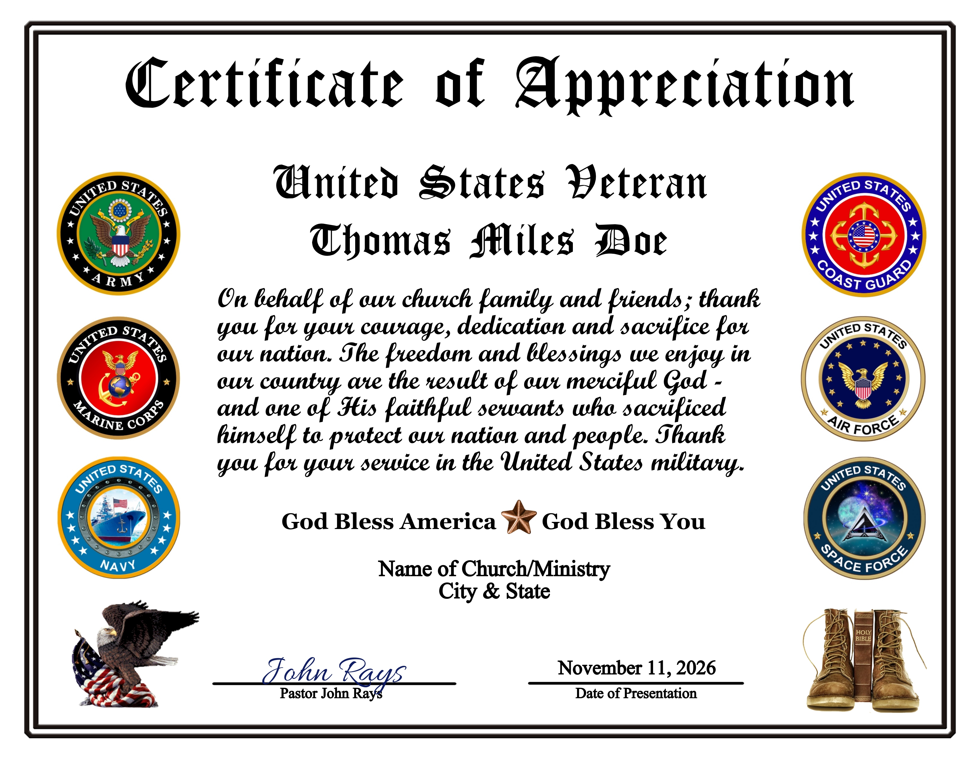 D54 ALL SERVICES VETERAN APPRECIATION CERTIFICATE FROM MINISTRY design preview