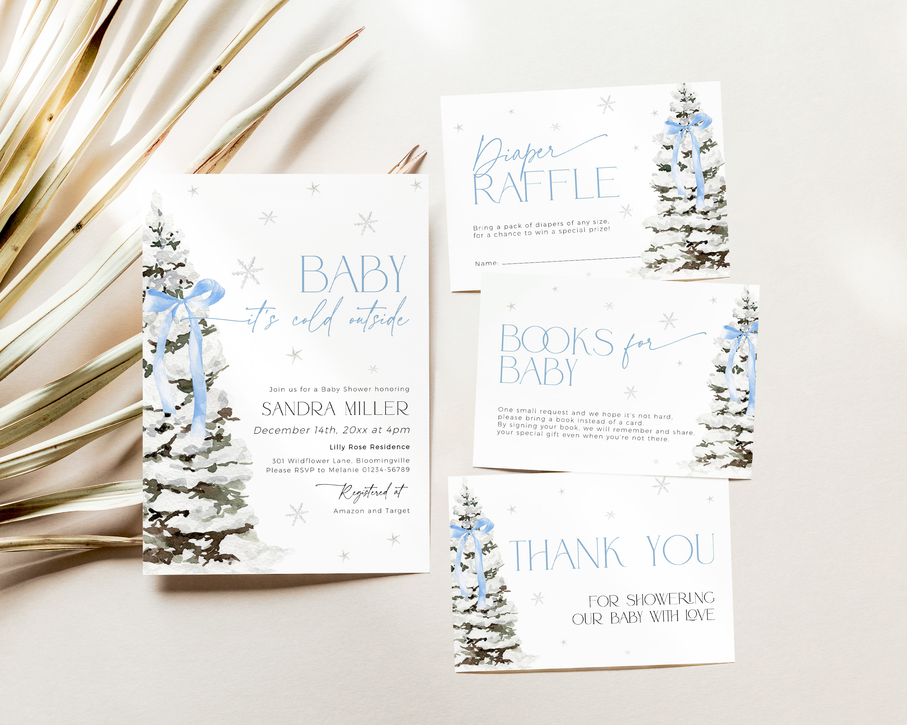 BBB77-01 Invitation Bundle - Christmas Tree Blue Bow design preview