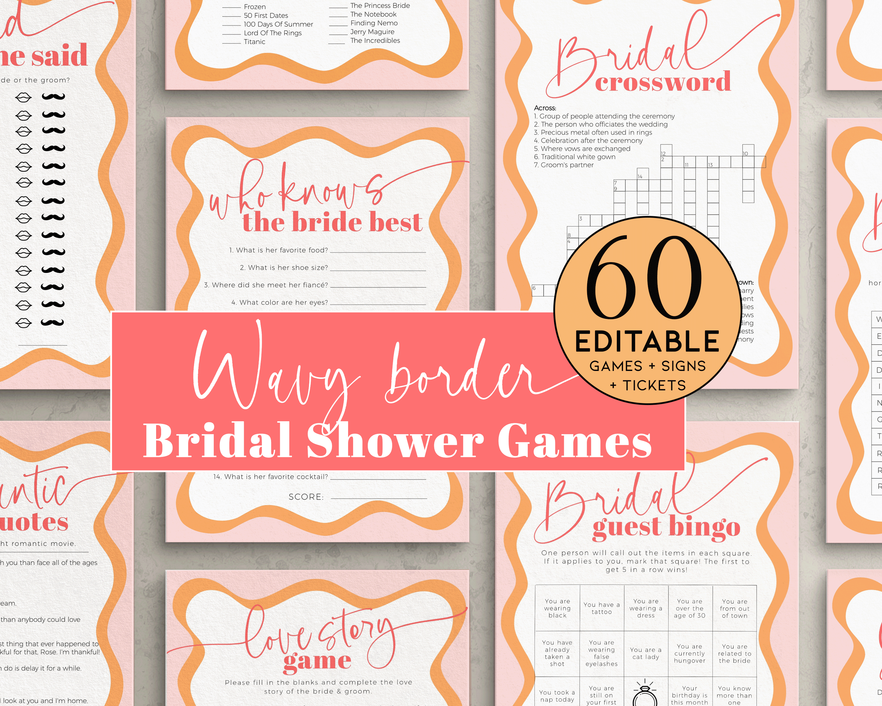 BSG54-00 Bridal Shower Games - Wavy Border Peach design preview