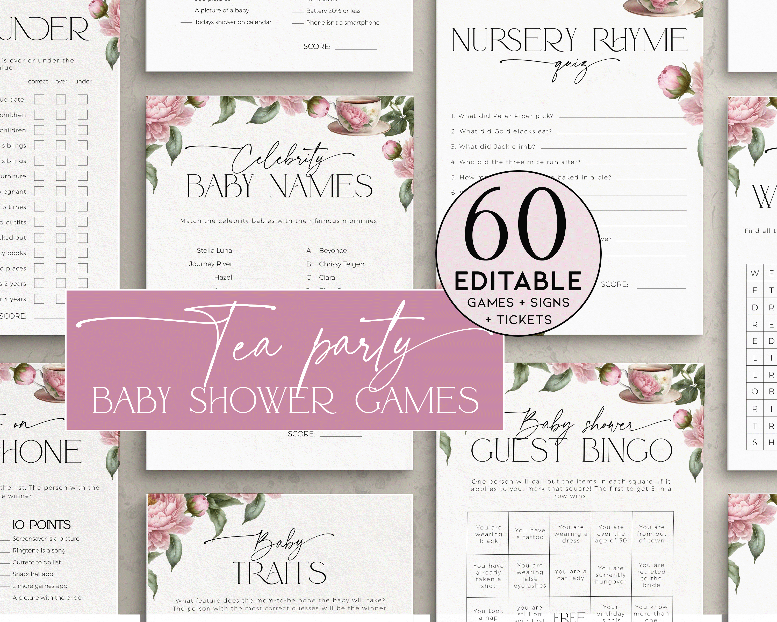BBG40-00 Baby Shower Games BUNDLE - Tea Party design preview