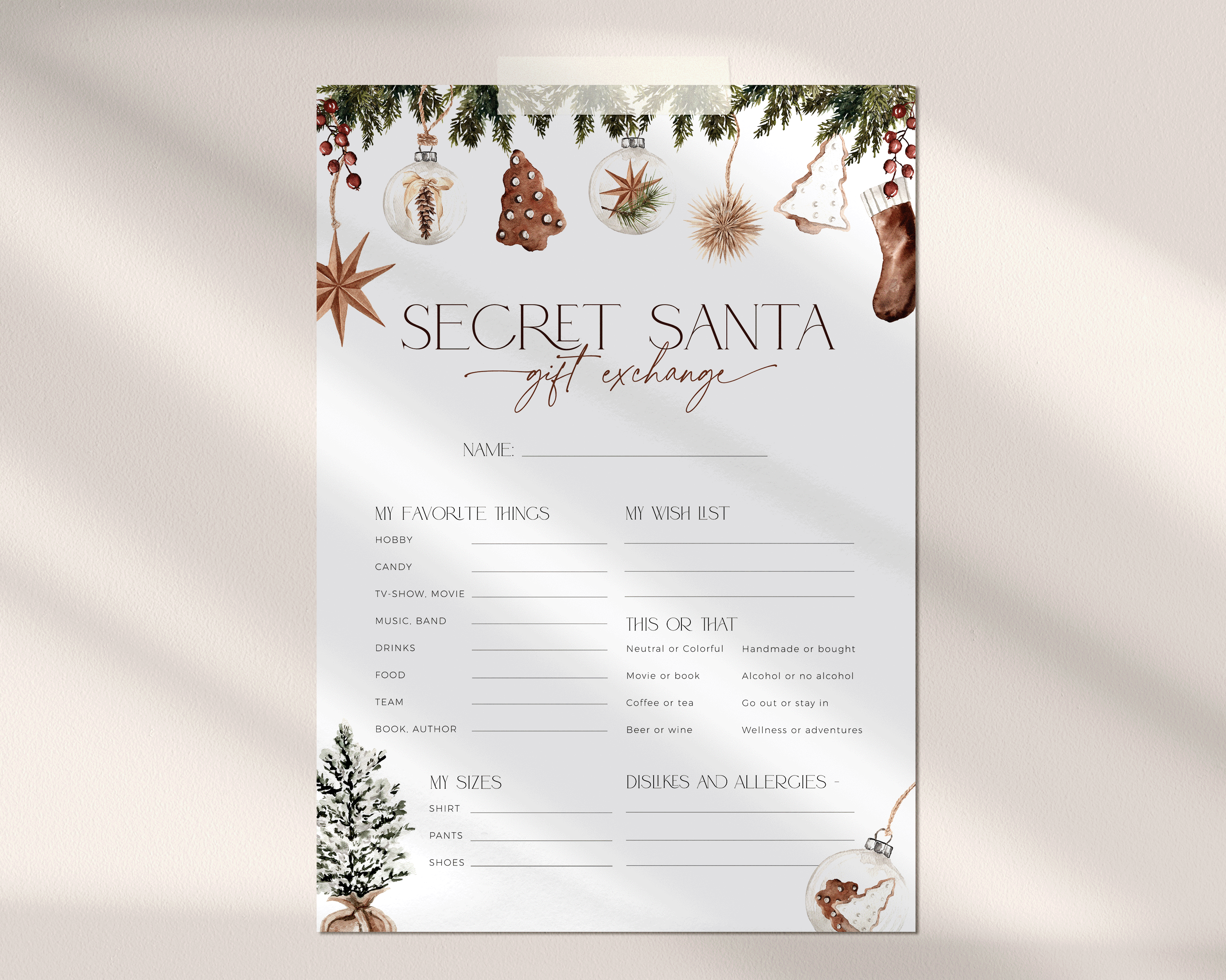 CH053-07 Secret Santa Questionnaire - Cozy Christmas design preview