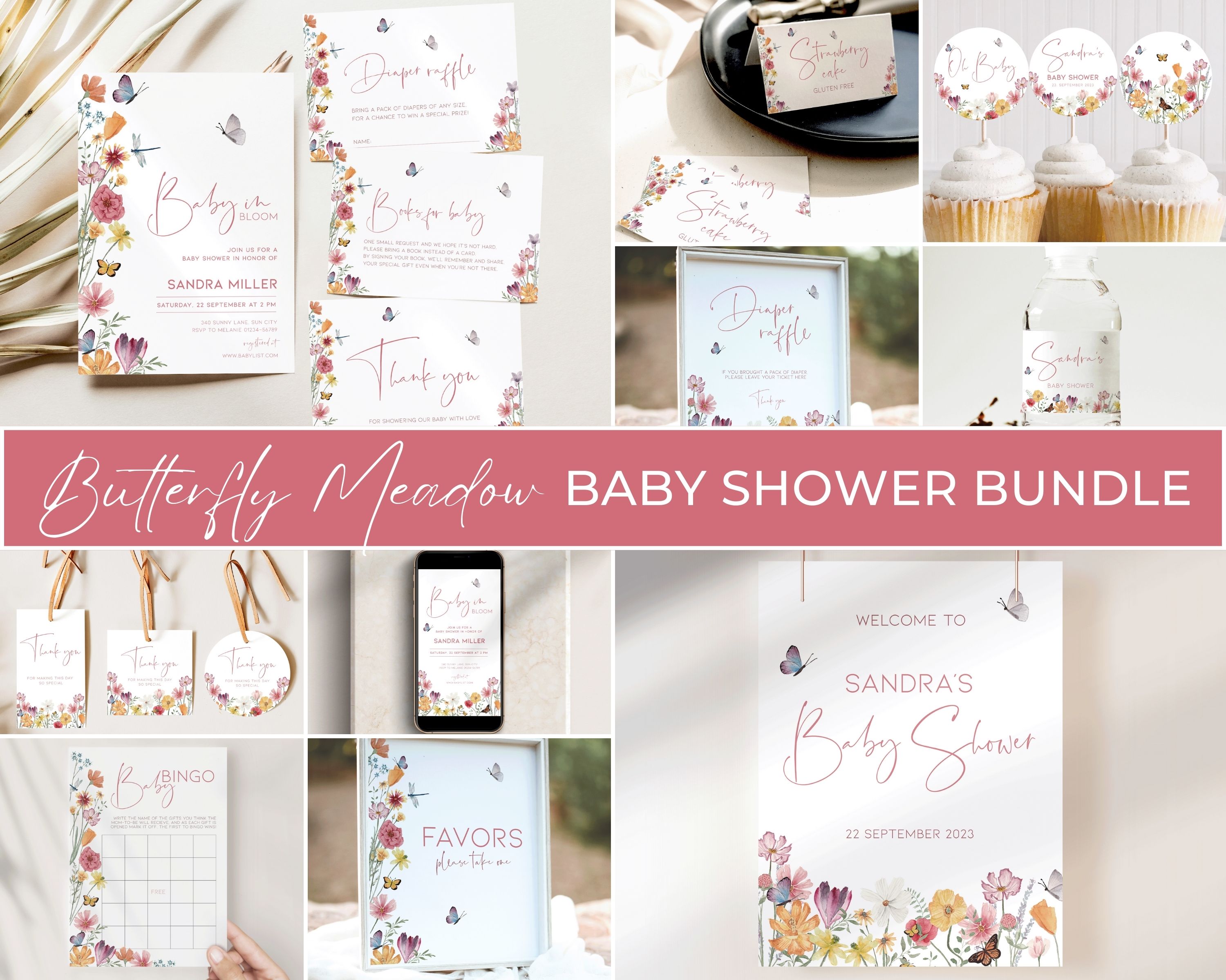 BB012-0000 Baby Shower BUNDLE - Flower Meadow design preview