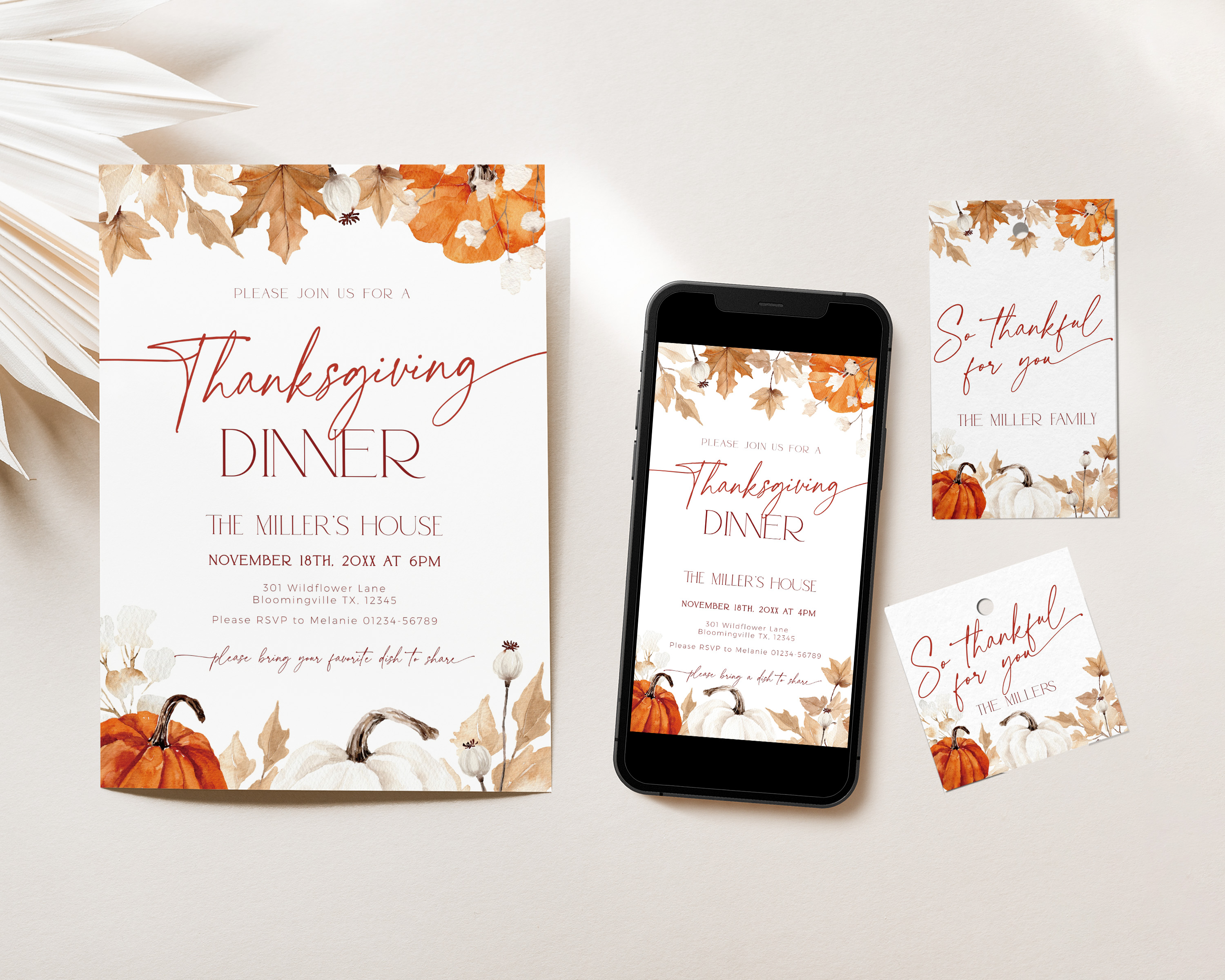 CHB63-01 Thanksgiving Invitation Bundle - Fall in Love Pumpkin design preview