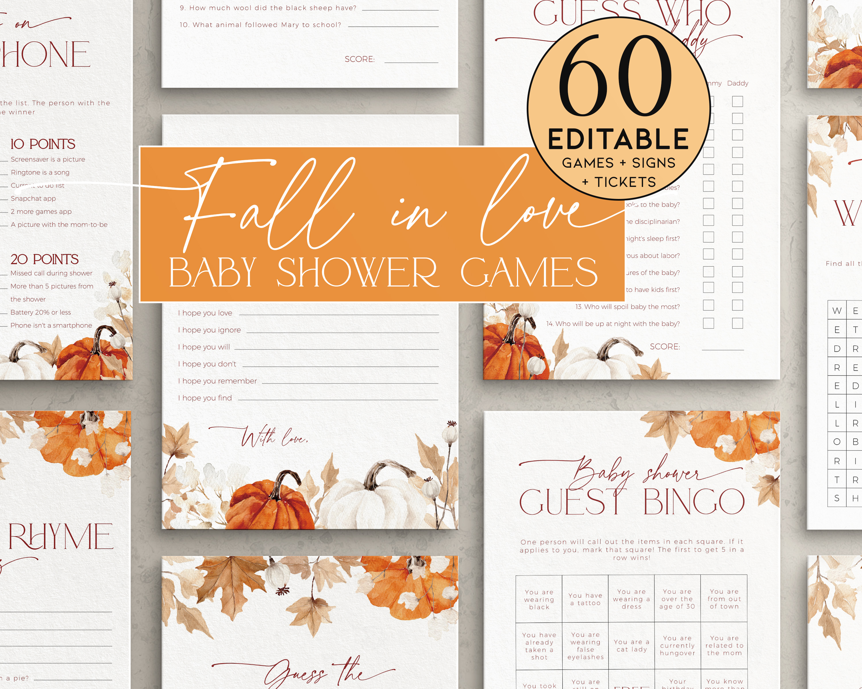 BBG63-00 Baby Shower Games - Fall in Love Pumpkin design preview