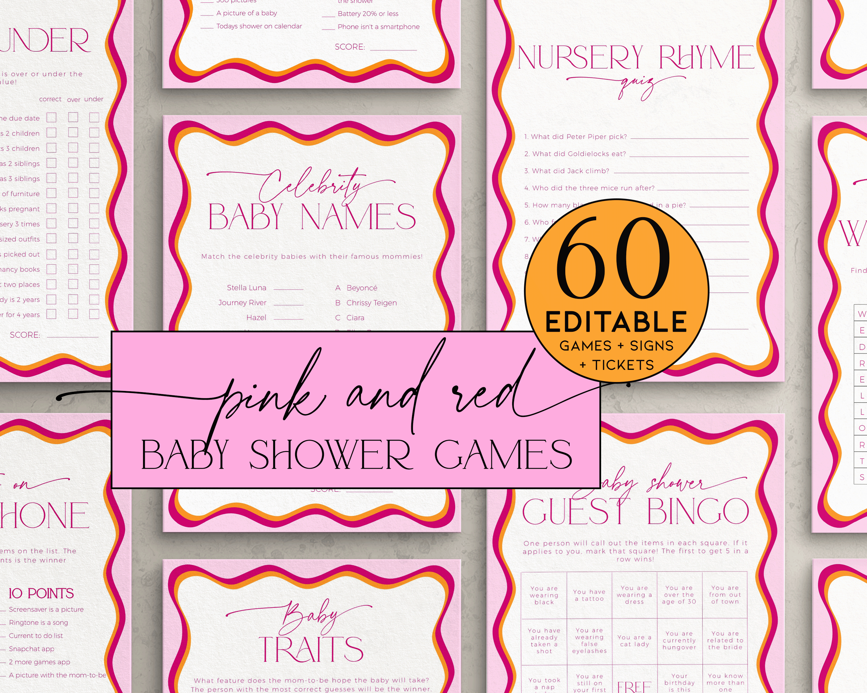 BBG36-00 Baby Shower Games BUNDLE - Wavy Border Pink design preview