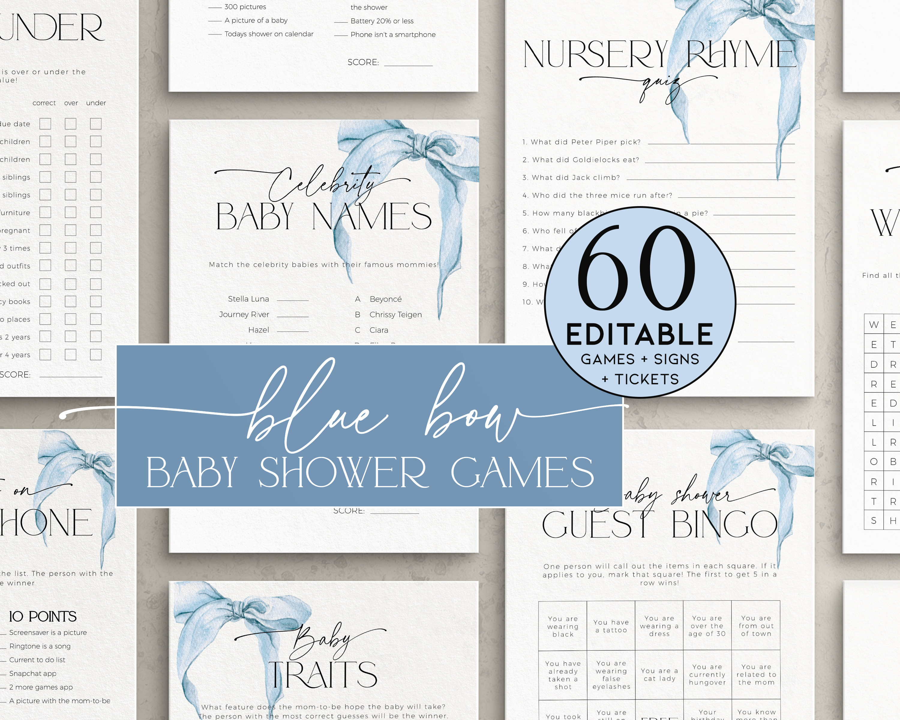 BBG59-00 Baby Shower Games - Bow Blue design preview