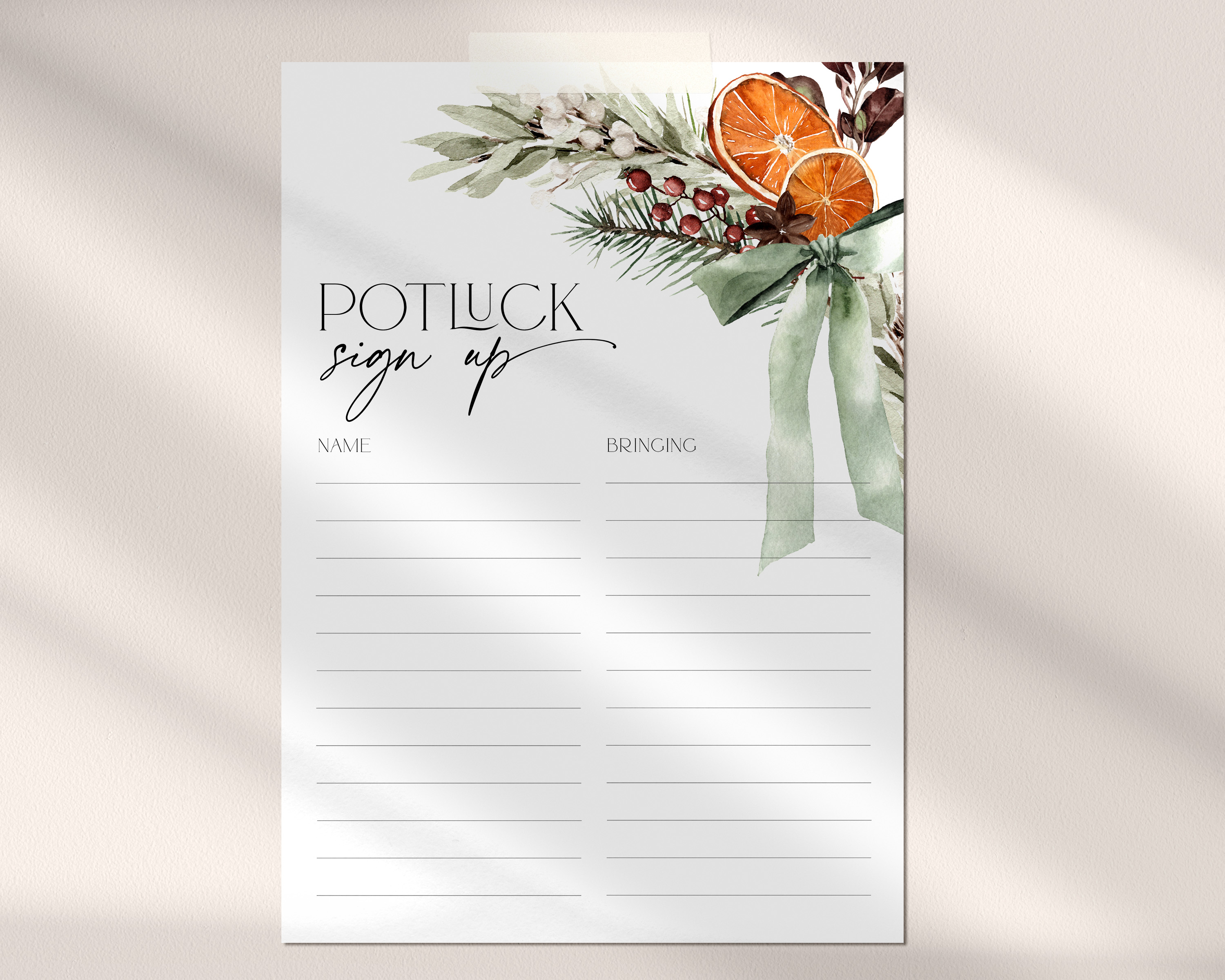 CH069-06 Potluck Sign Up Sheet - Christmas Bow design preview