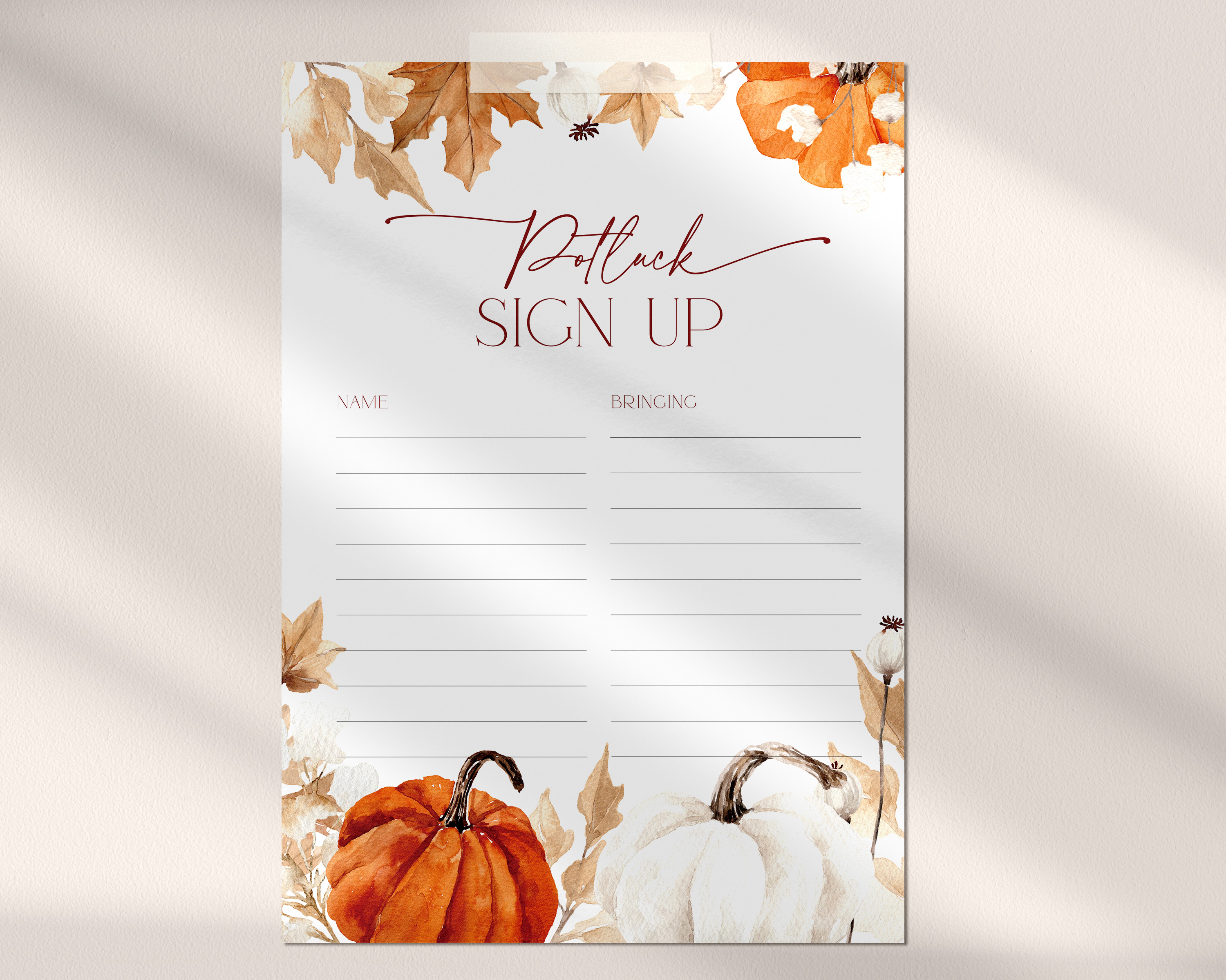 CH063-06 Potluck Sign Up Sheet - Fall in Love Pumpkin design preview