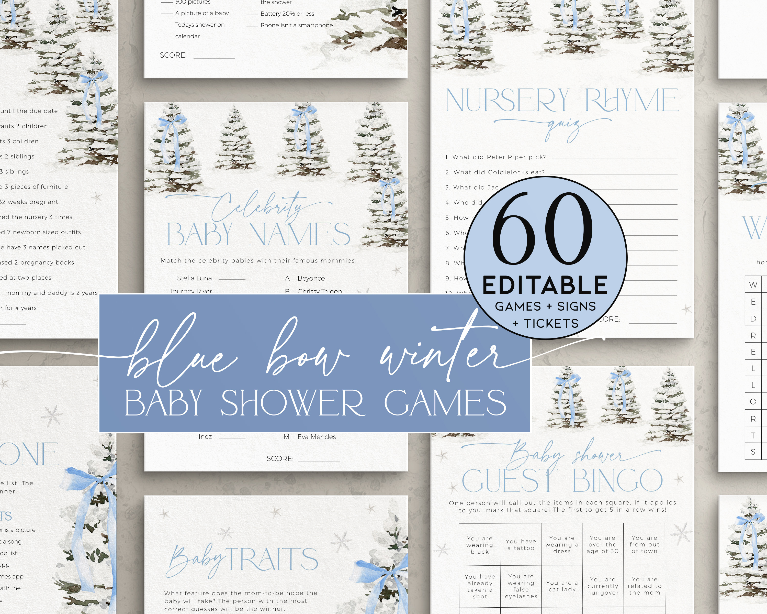 BBG77-00 Baby Shower Games - Christmas Tree Blue design preview