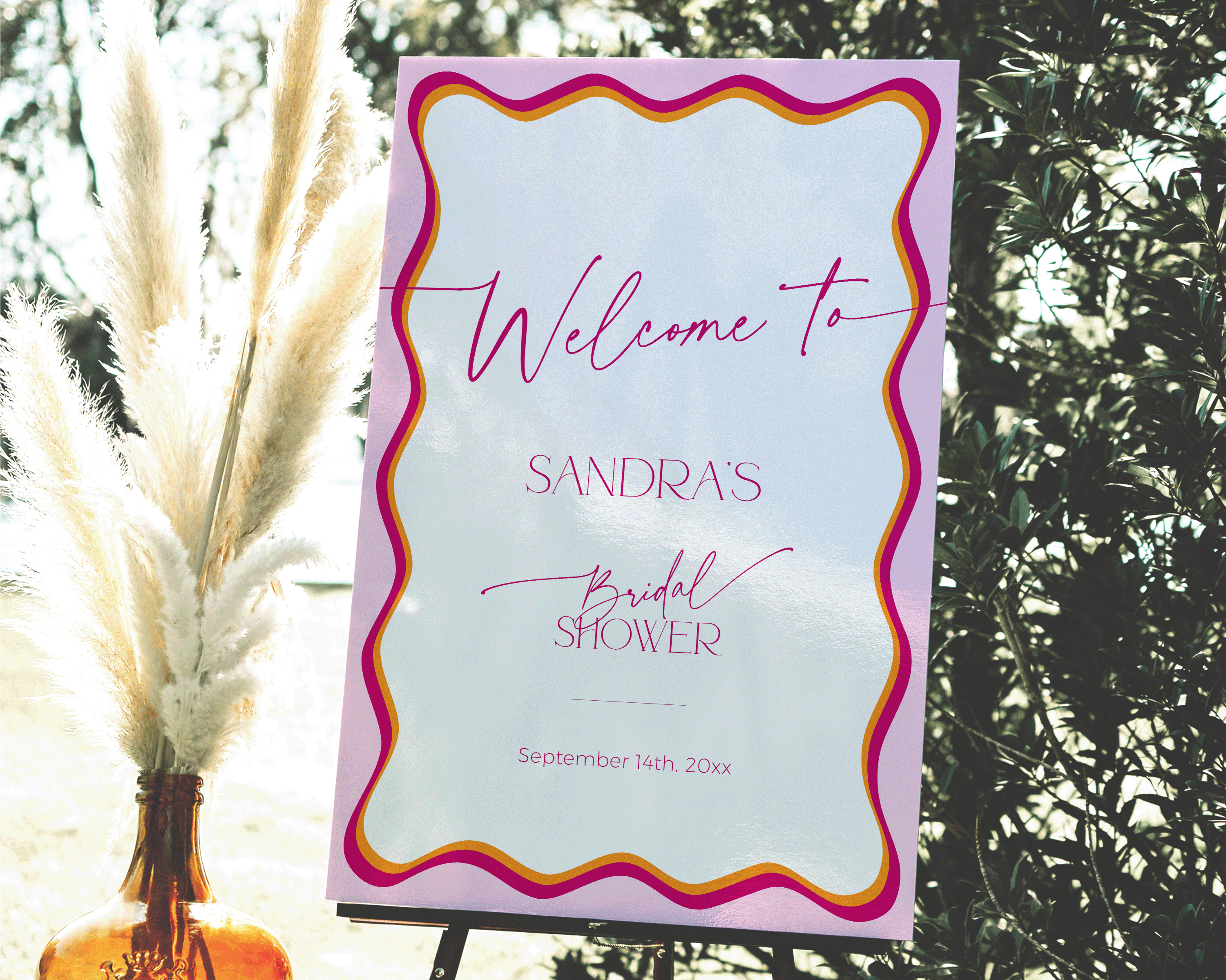 BS036-07 Welcome Sign - Wavy Border Pink design preview