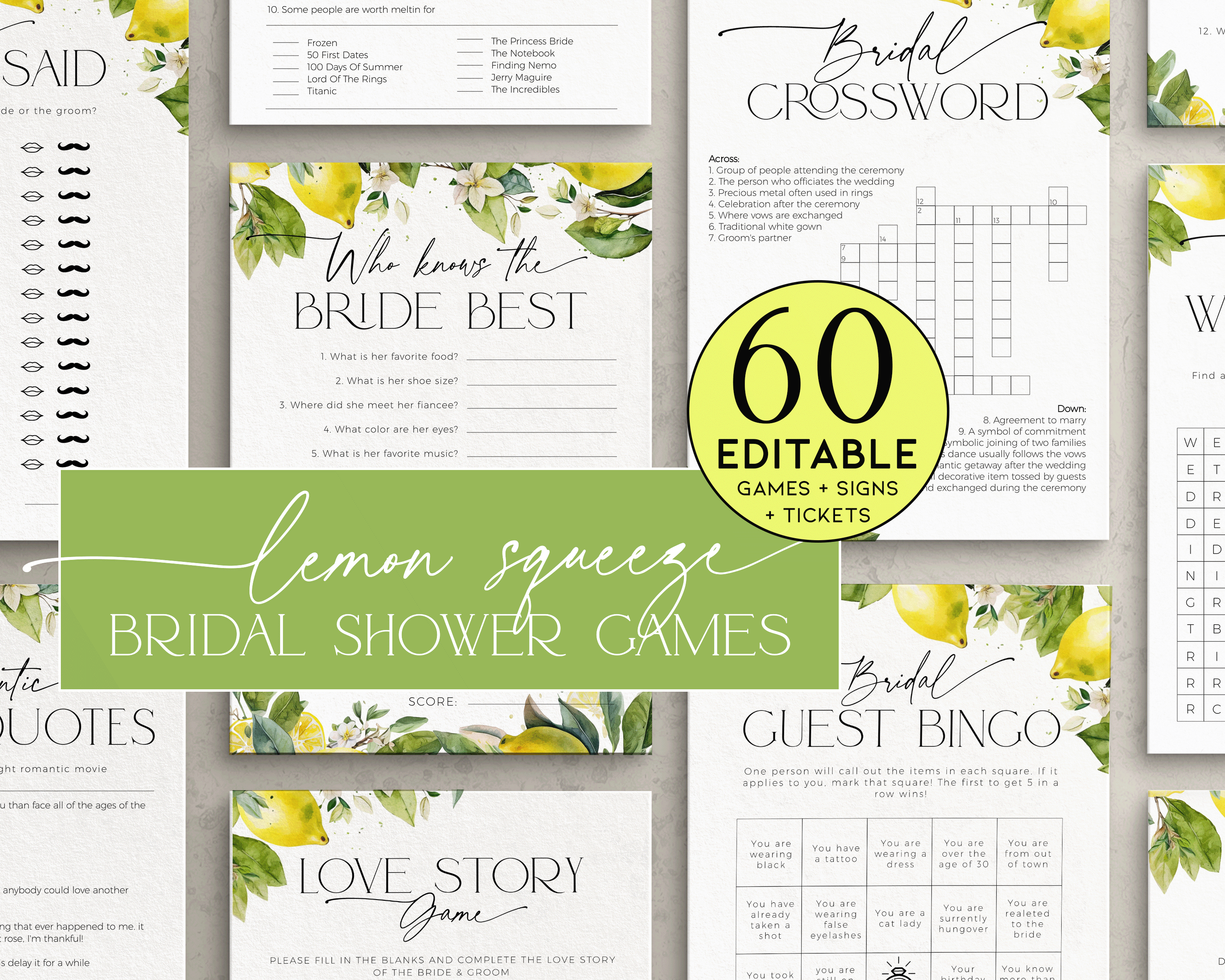 BSG24-00 Bridal Shower Games BUNDLE - Lemon design preview