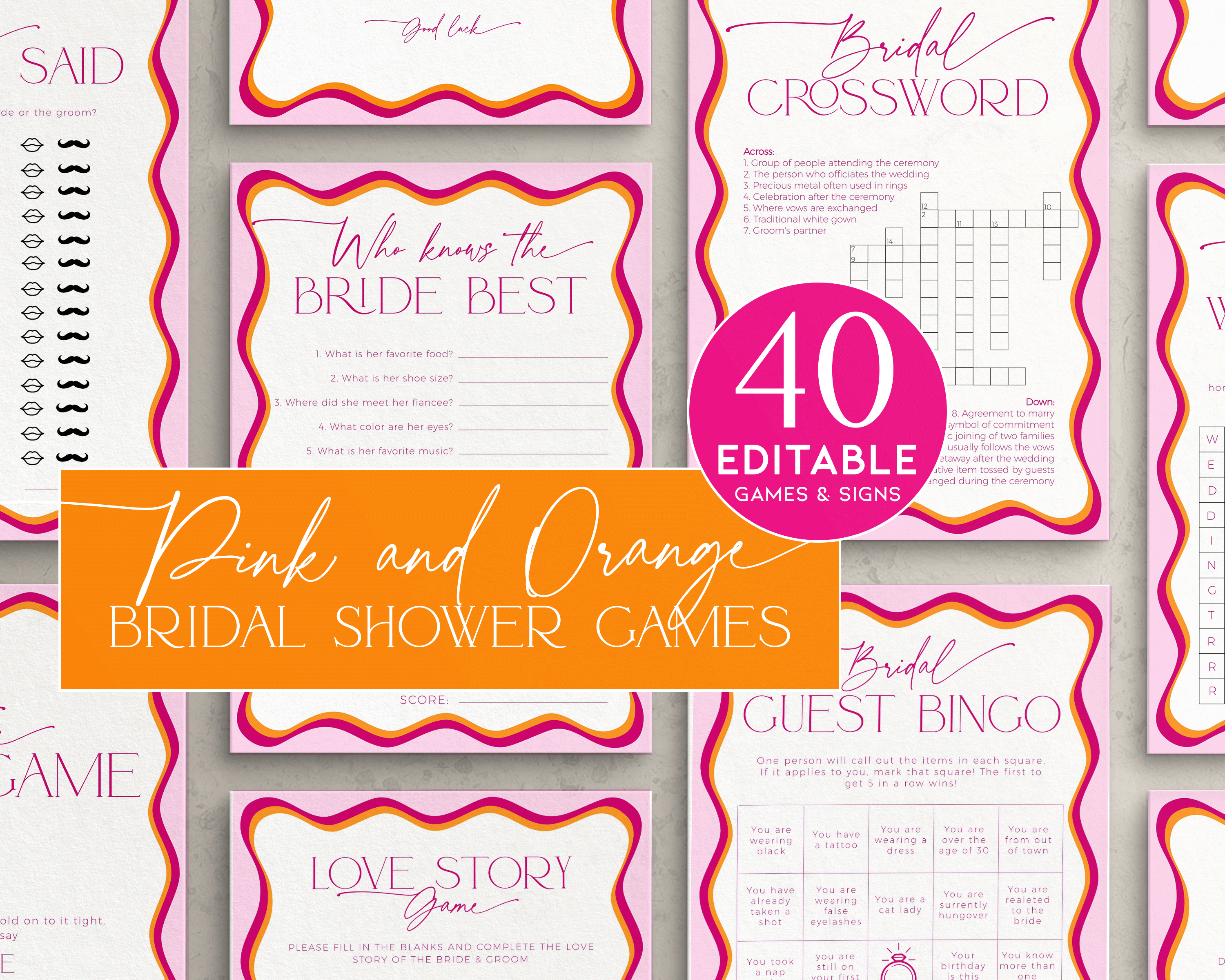 BSG36-00 Bridal Shower Games BUNDLE - Wavy Border Pink design preview