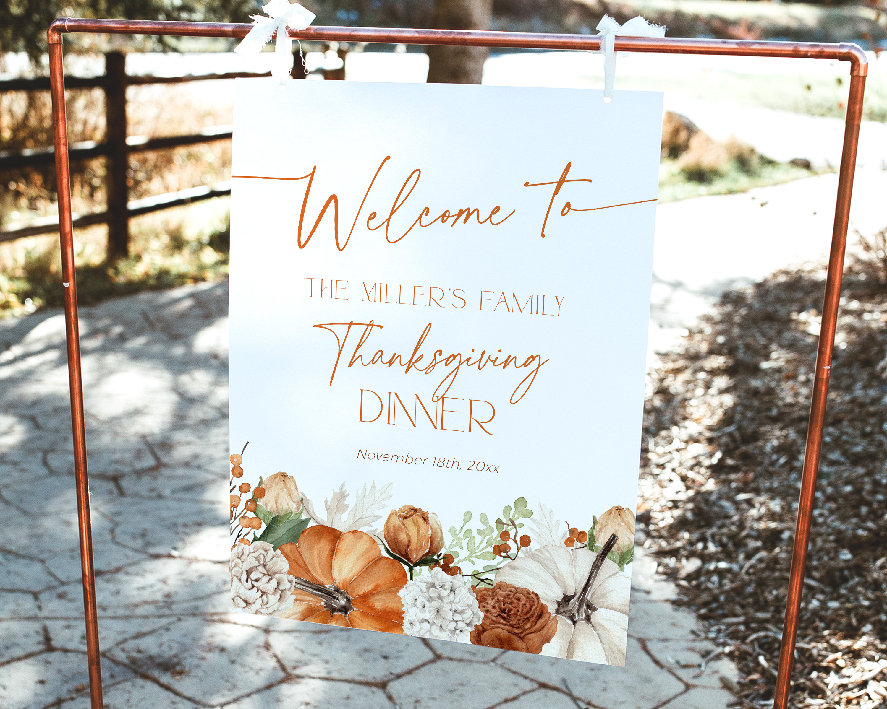 CH064-04 Thanksgiving Welcome Sign - Floral Pumpkin Orange design preview
