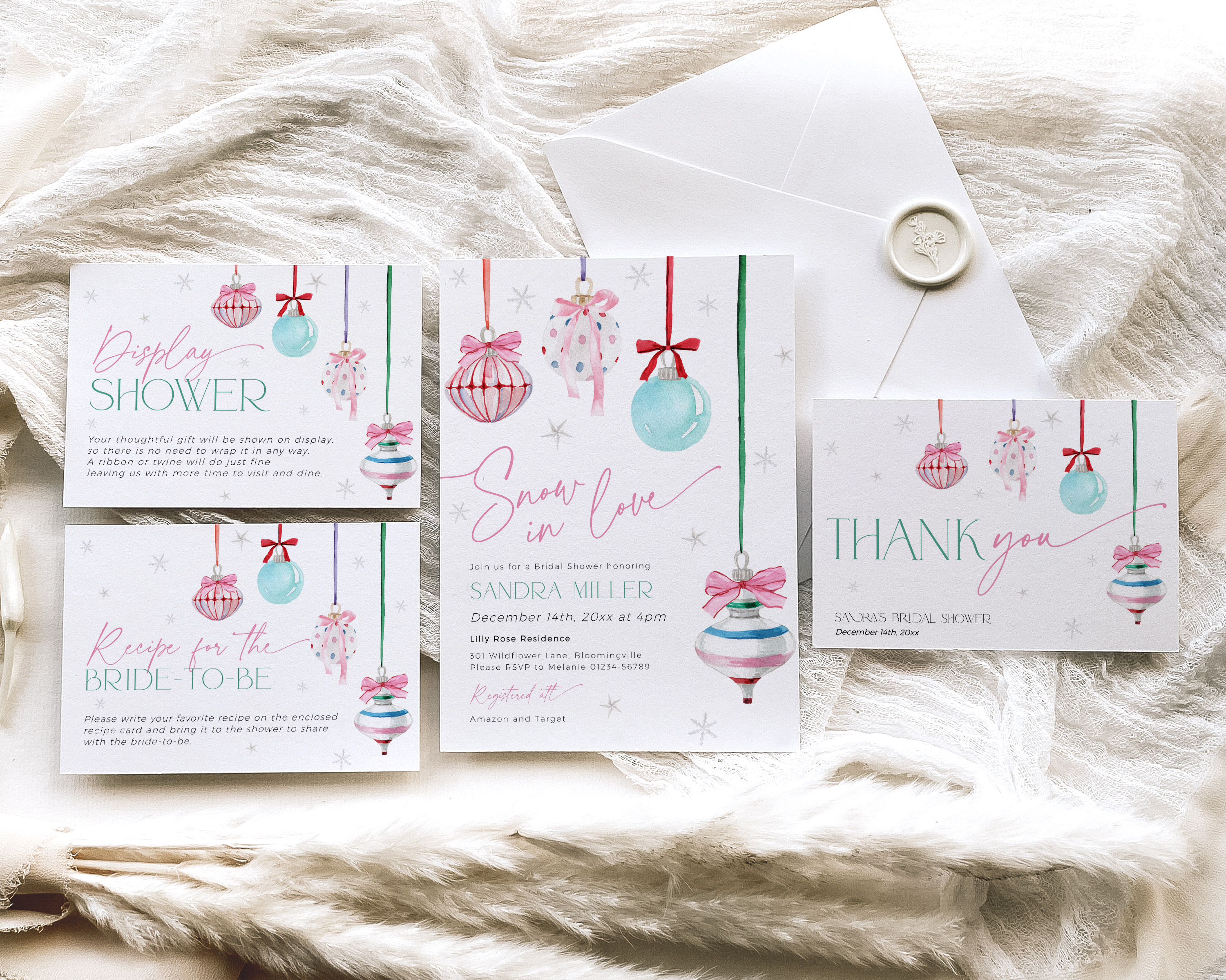 BSB79-01 Invitation Bundle - Pastel Christmas Ornaments design preview