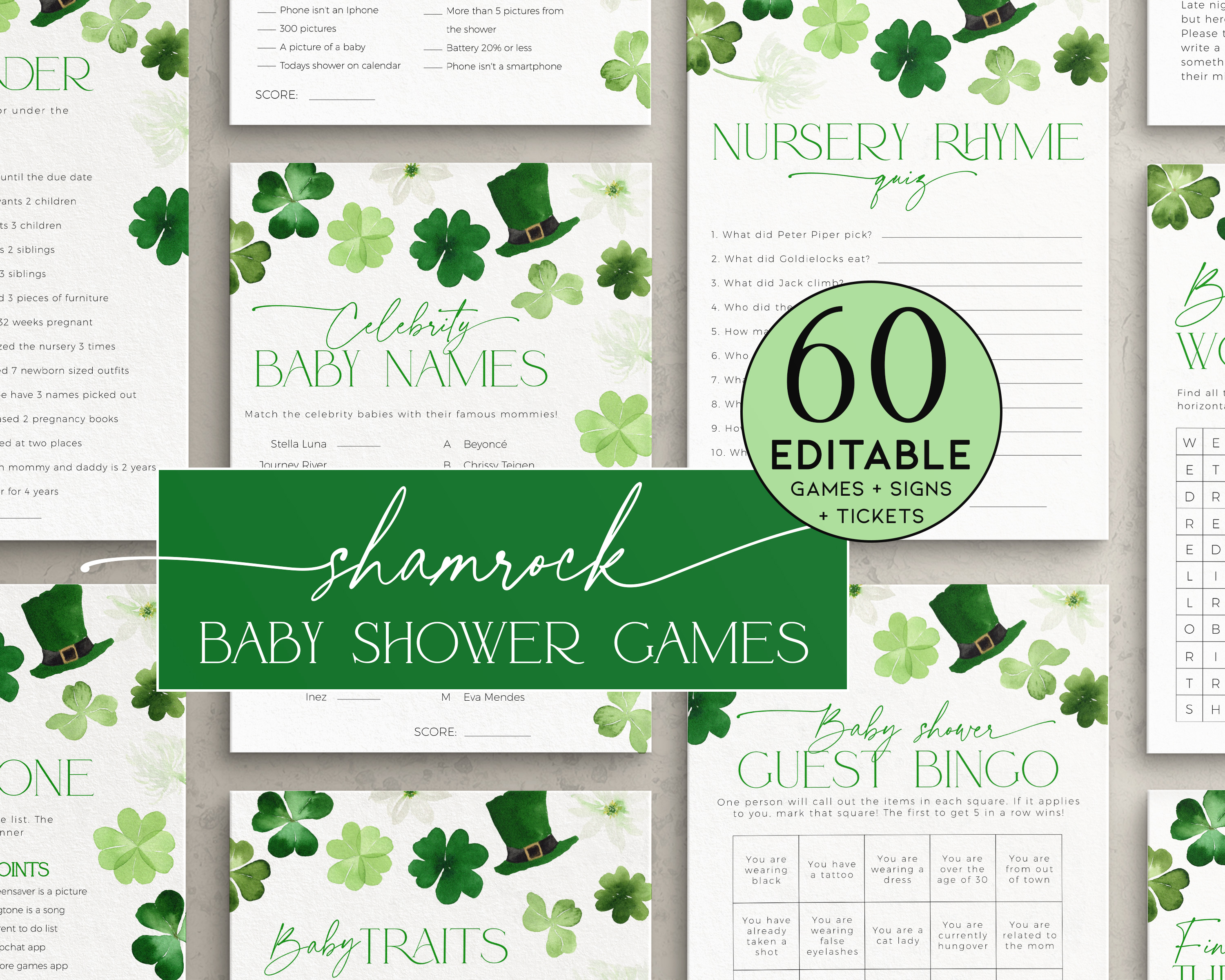 BBG101-00 Baby Shower Game Bundle - Shamrock design preview