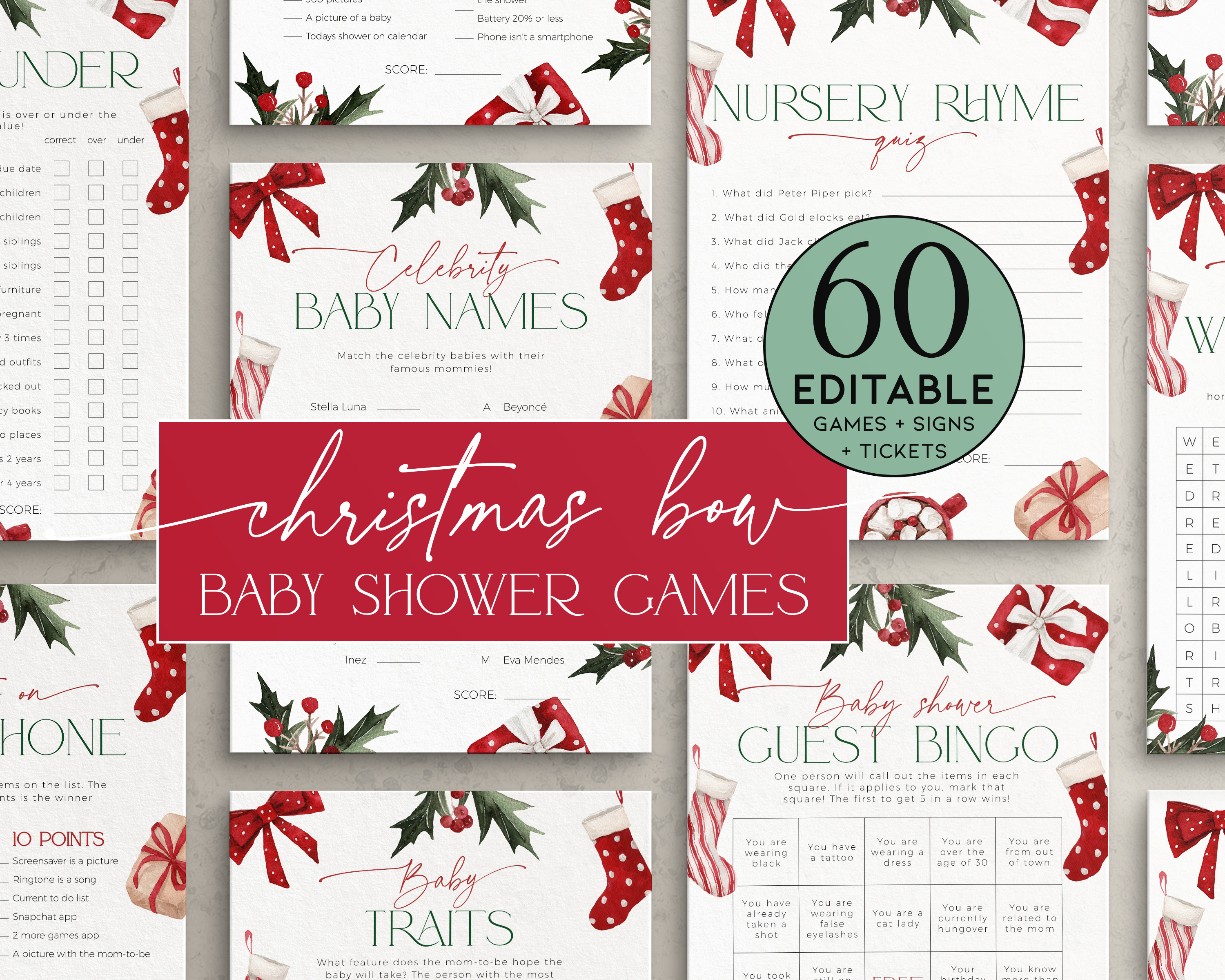 BBG47-00 Baby Shower Games - Christmas Stockings design preview