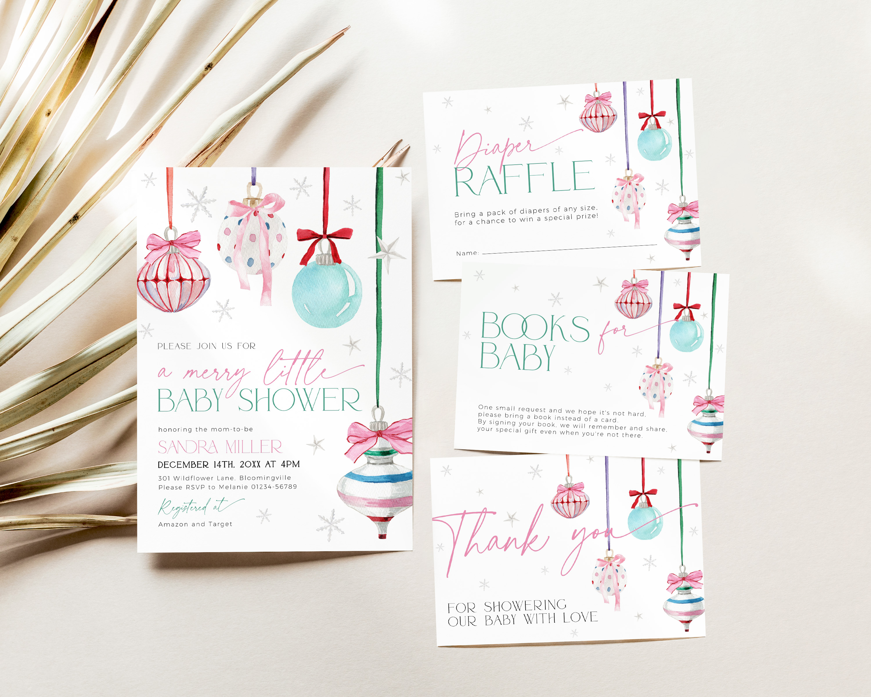 BBB79-01 Invitation Bundle - Pastel Christmas Ornaments design preview