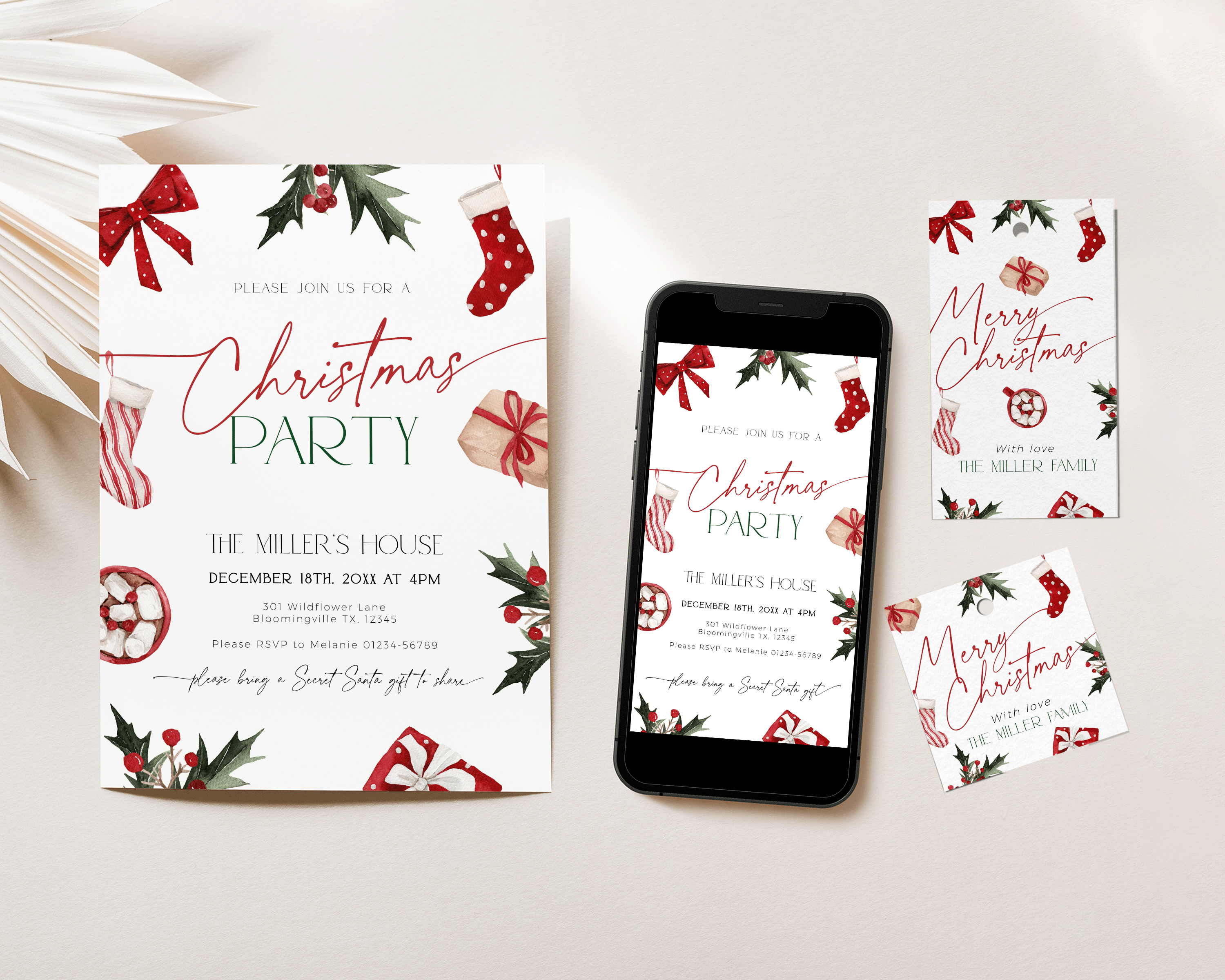 CHB47-01 Invitation SET - Christmas Stockings design preview