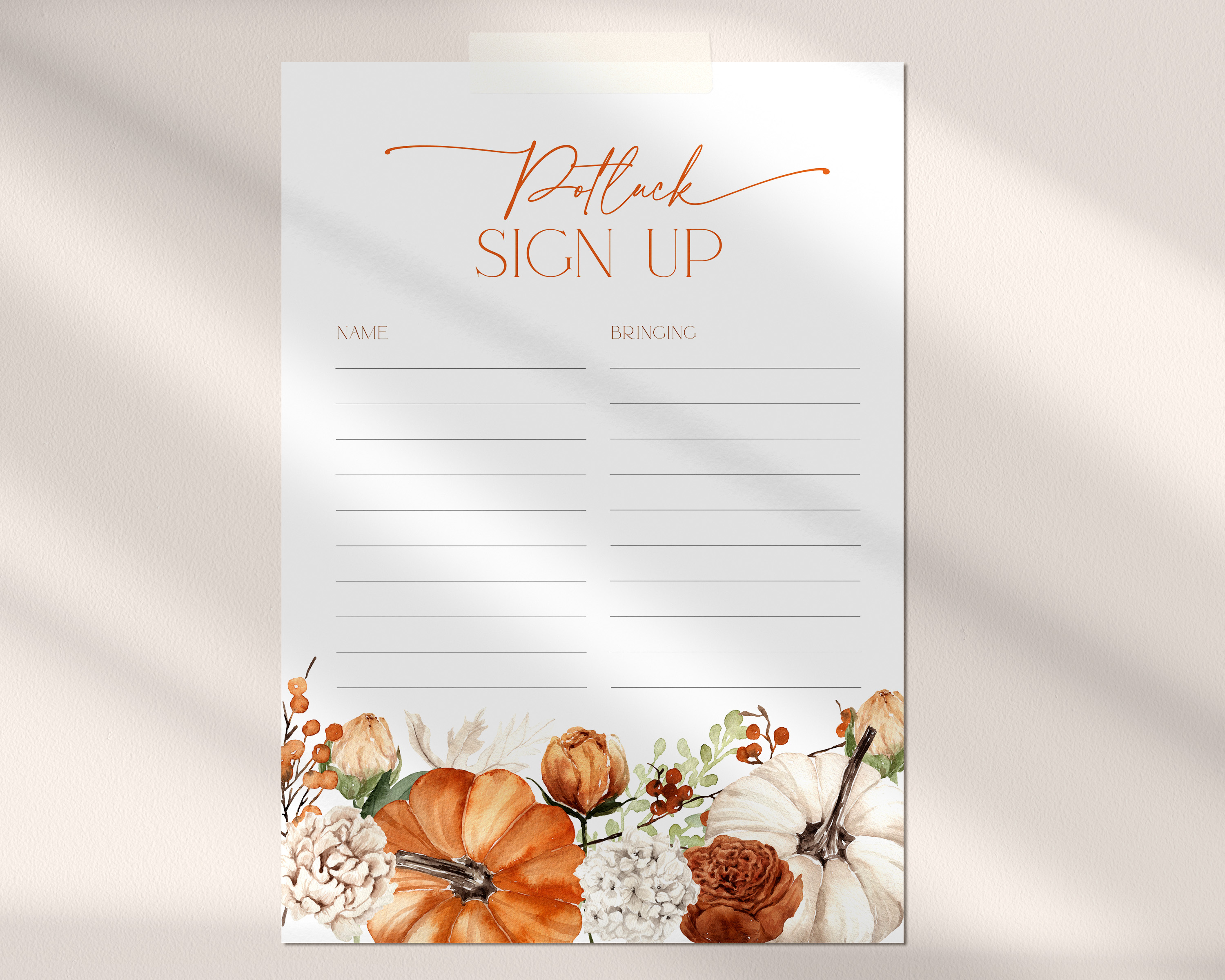 CH064-06 Potluck Sign Up Sheet - Floral Pumpkin Orange design preview