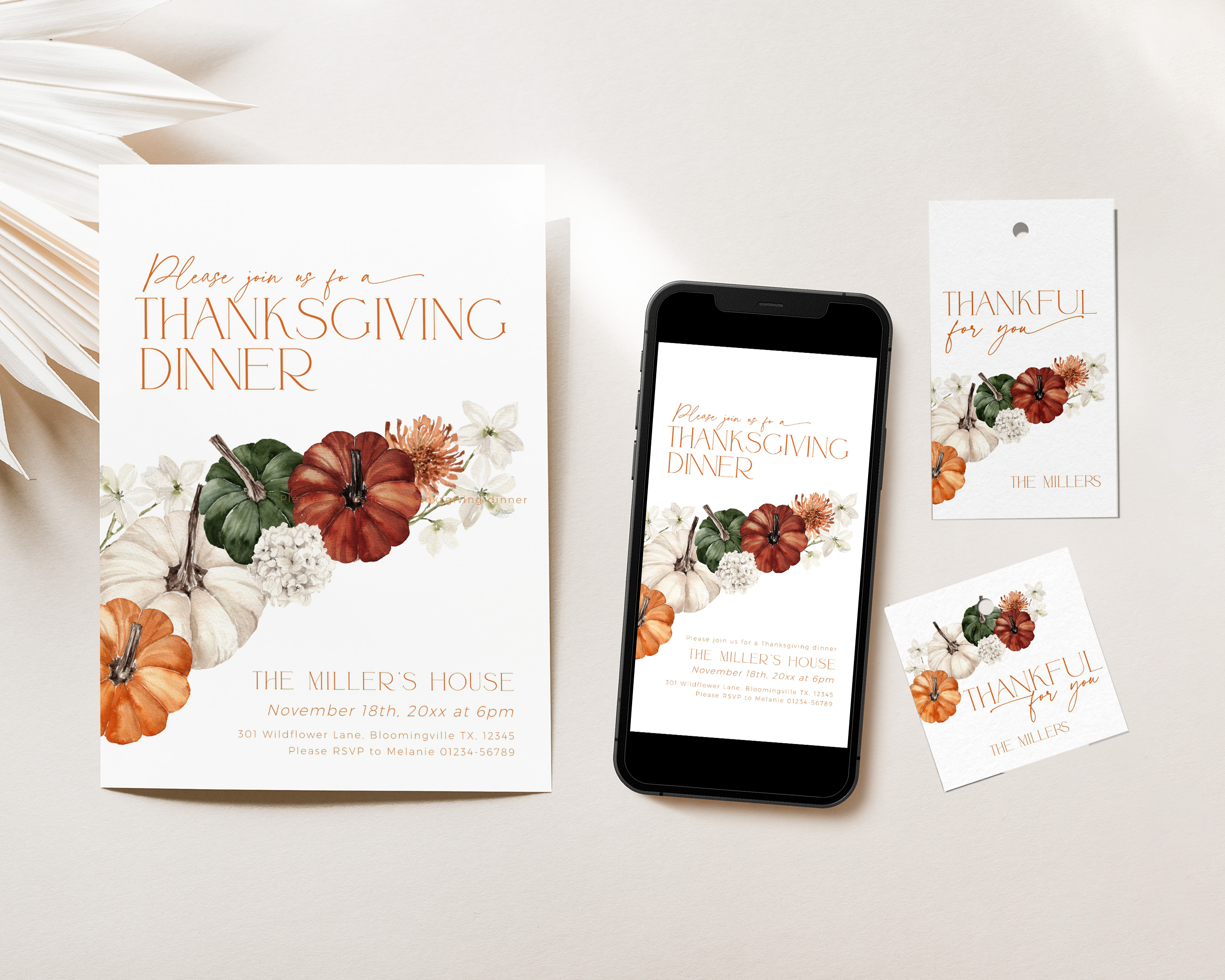 CHB65-01 Thanksgiving Invitation Bundle - Colorful Pumpkins design preview
