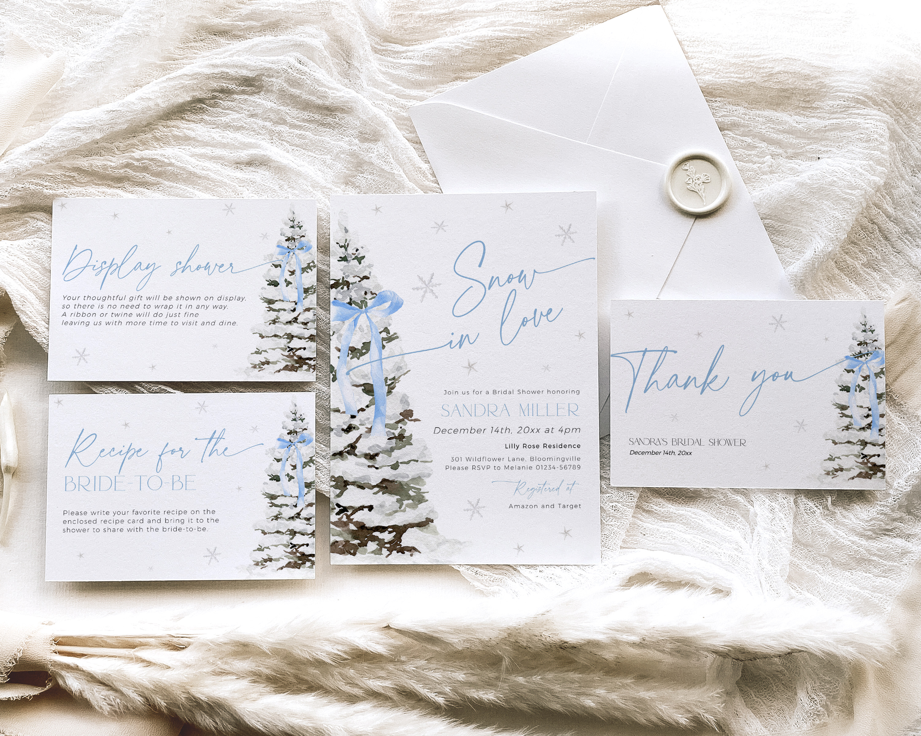 BSB77-01 Invitation Bundle - Christmas Tree Blue Bow design preview