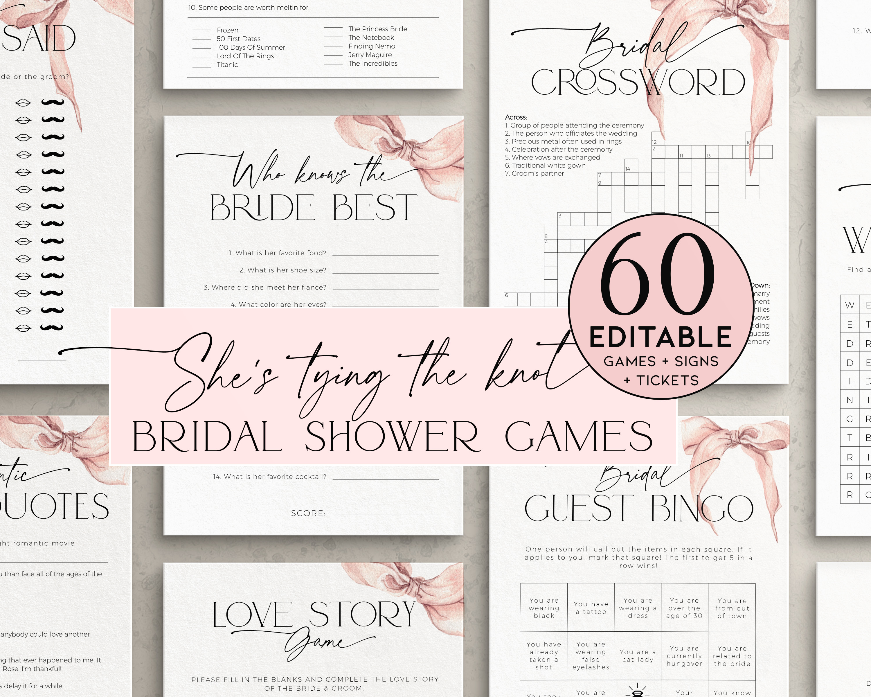 BSG58-00 Bridal Shower Games - Bow Pink design preview