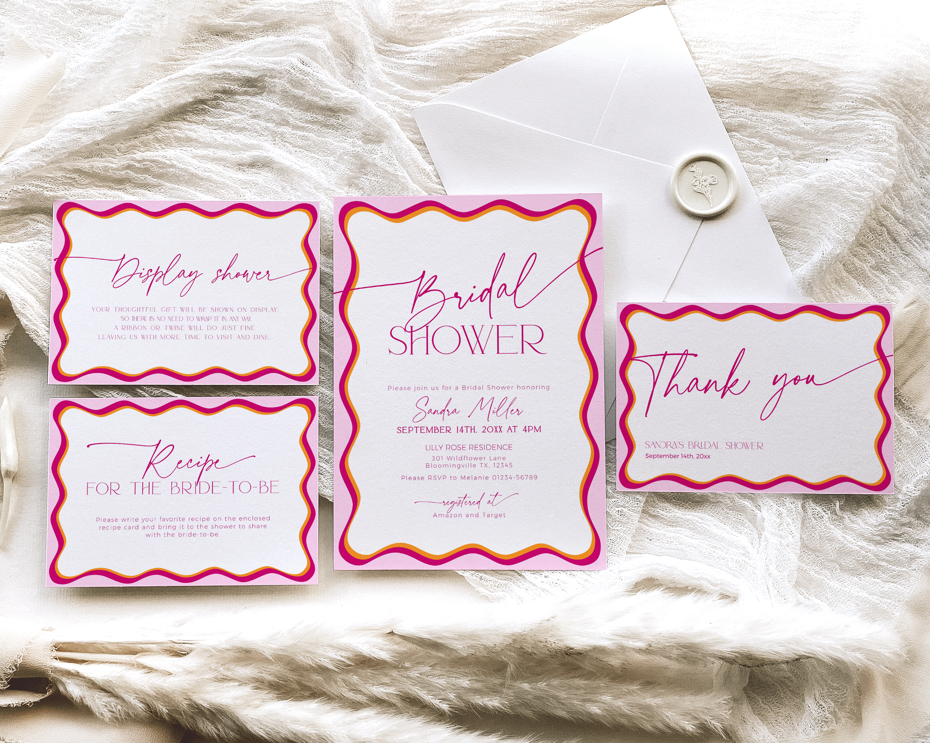 BSB36-01 Bridal Shower Invitation BUNDLE - Wavy Border Pink design preview