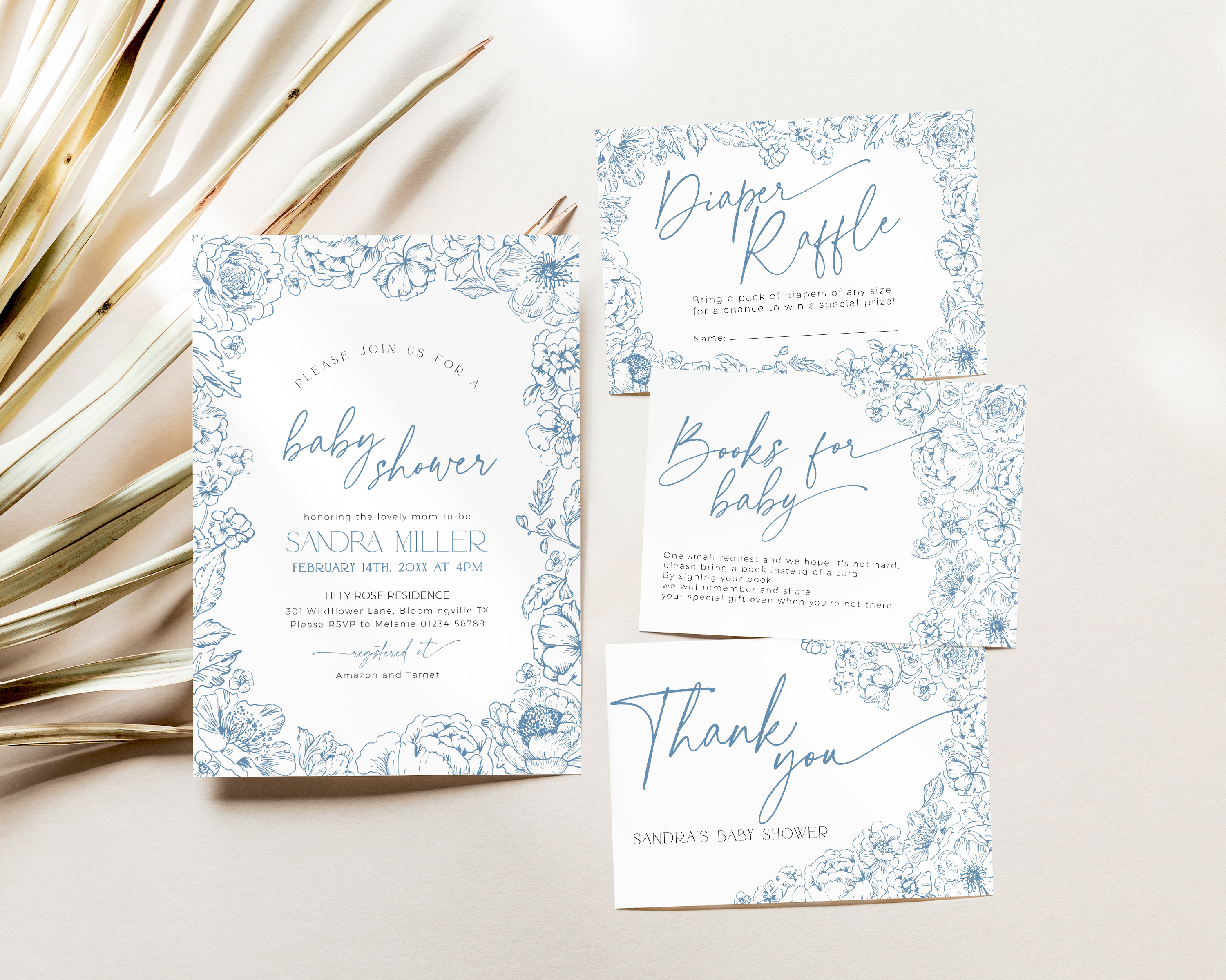 BBB94-01 Invitation Bundle - Blue Toile de Jouy Flowers design preview