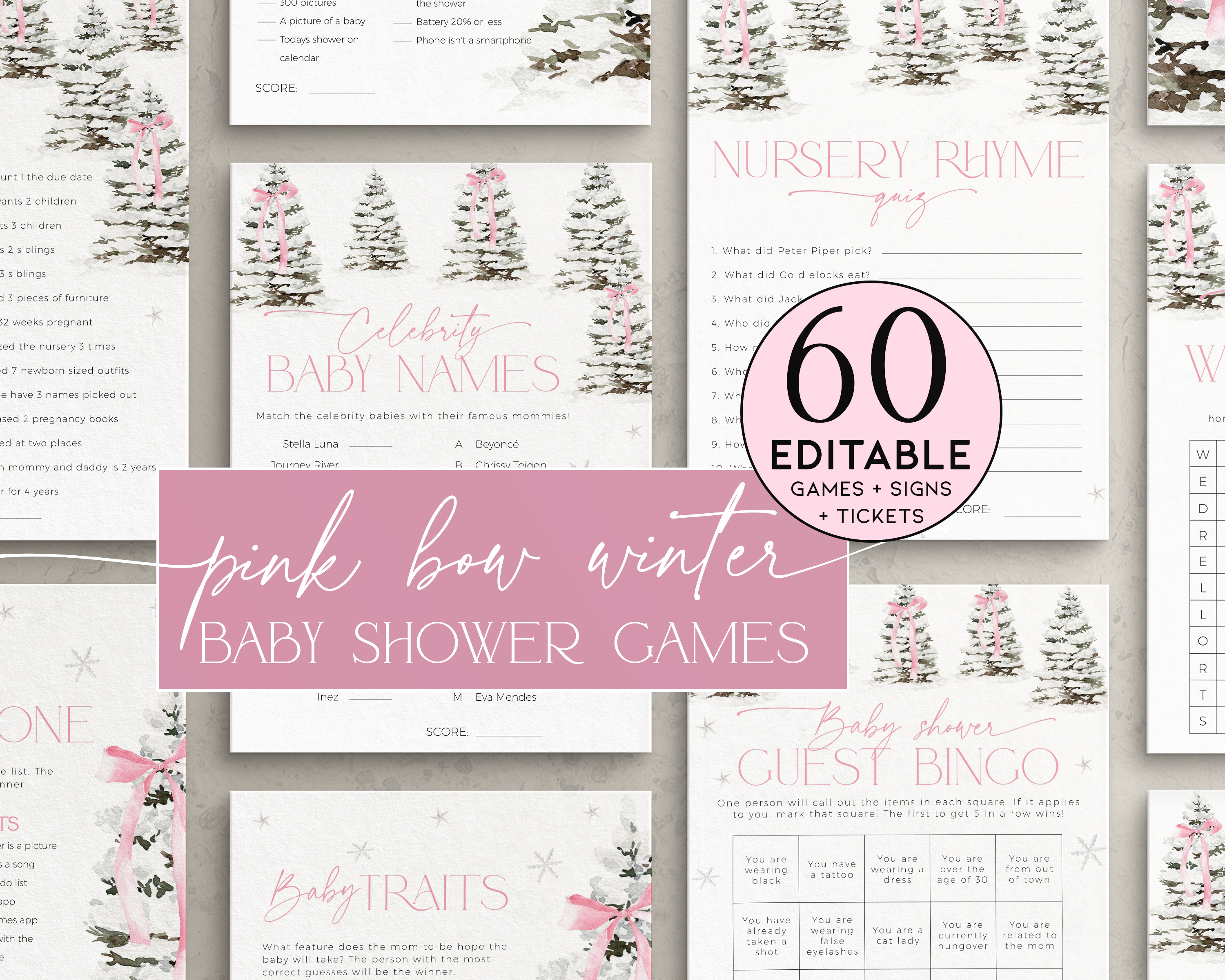 BBG76-00 Baby Shower Games - Christmas Tree Pink design preview