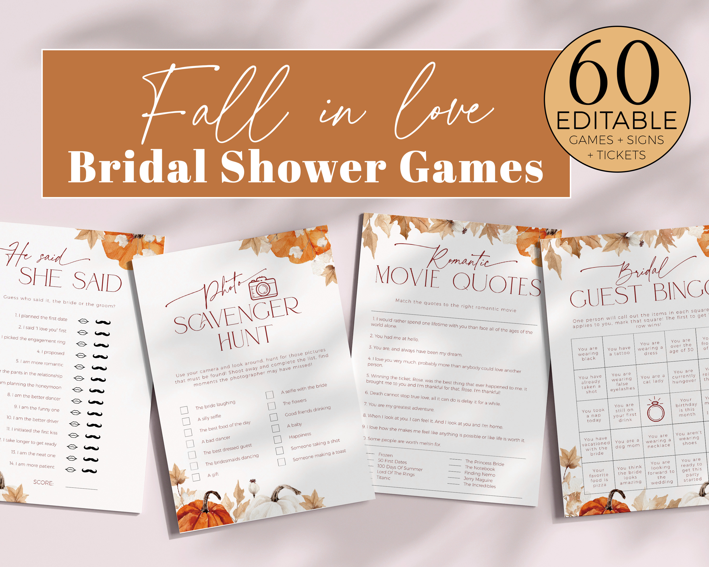 BSG63-00 Bridal Shower Games - Fall in Love Pumpkin design preview