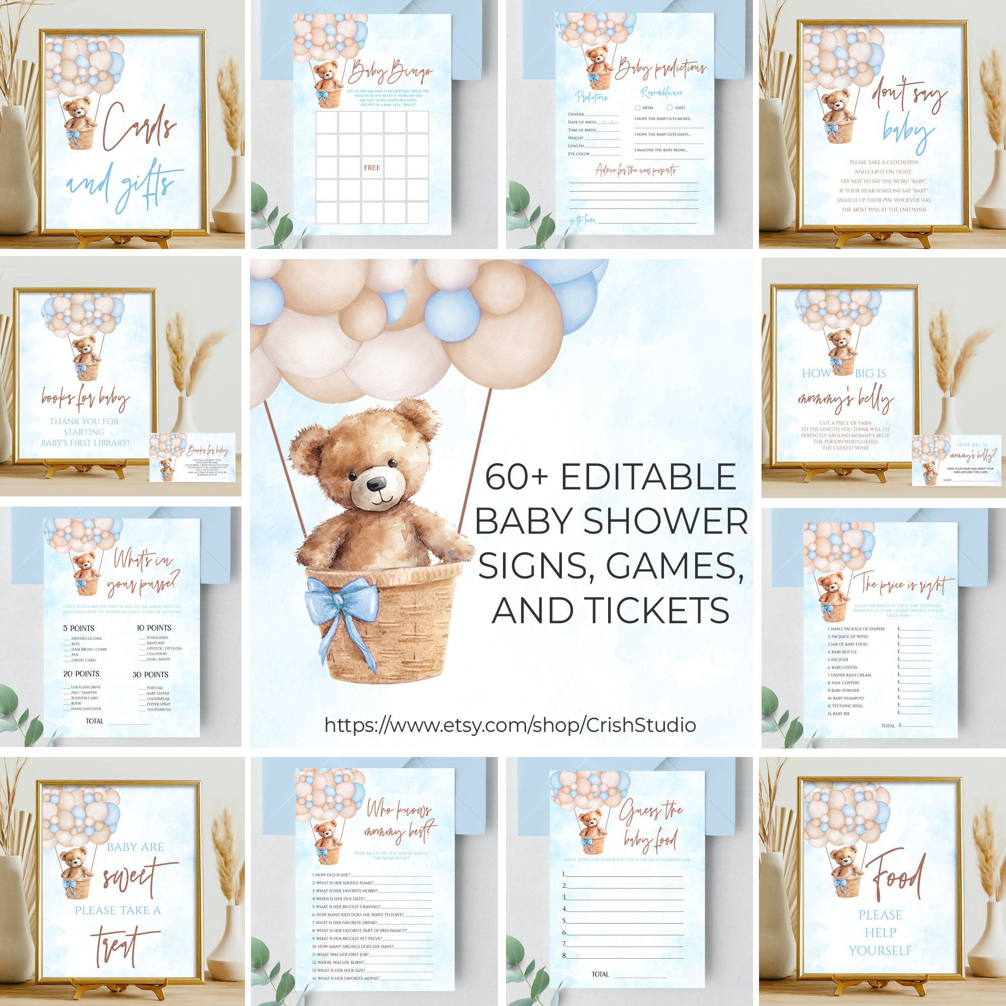 T101- Teddy Bear Baby Shower Signs Games And Ticket design preview