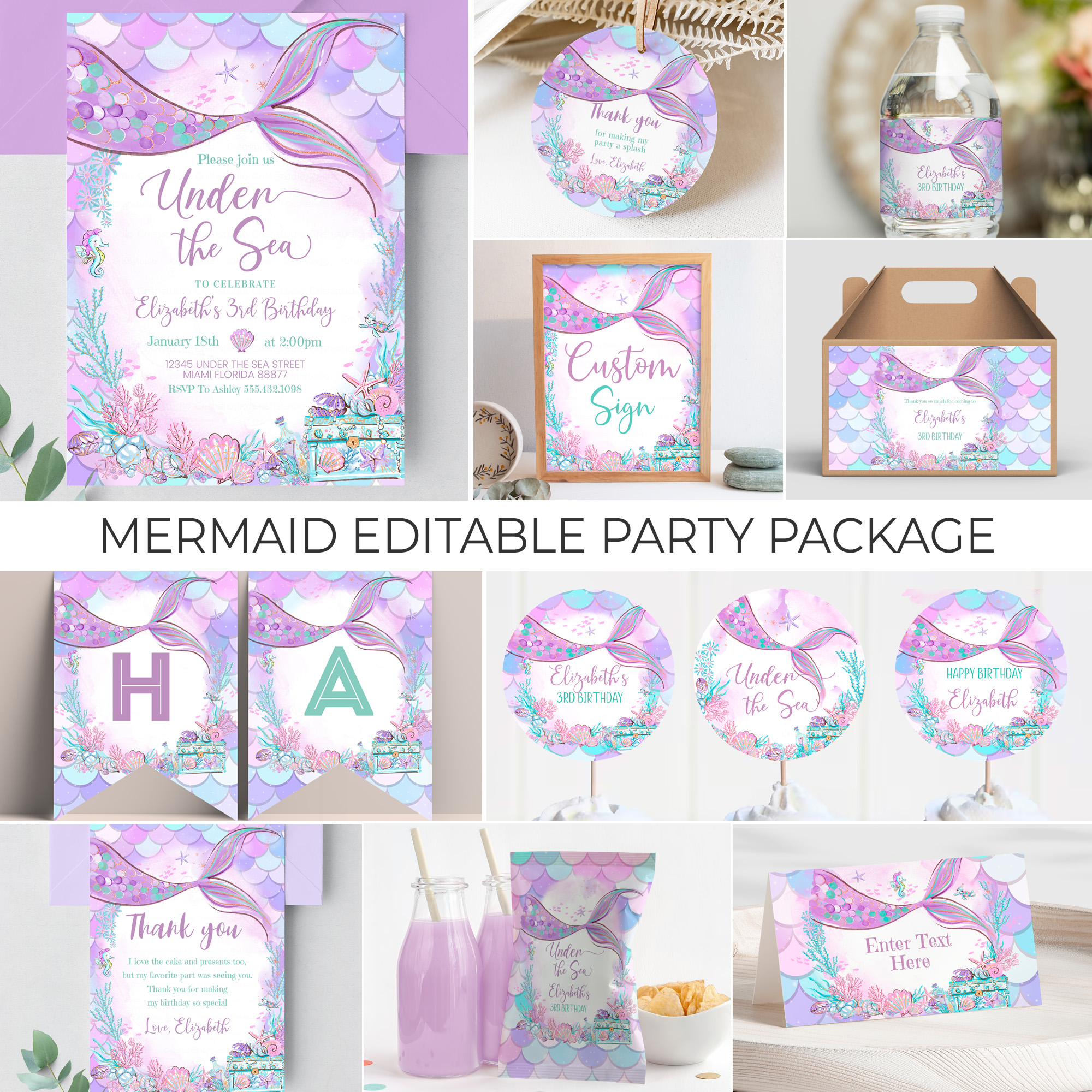 M304-Mermaid Birthday Package design preview