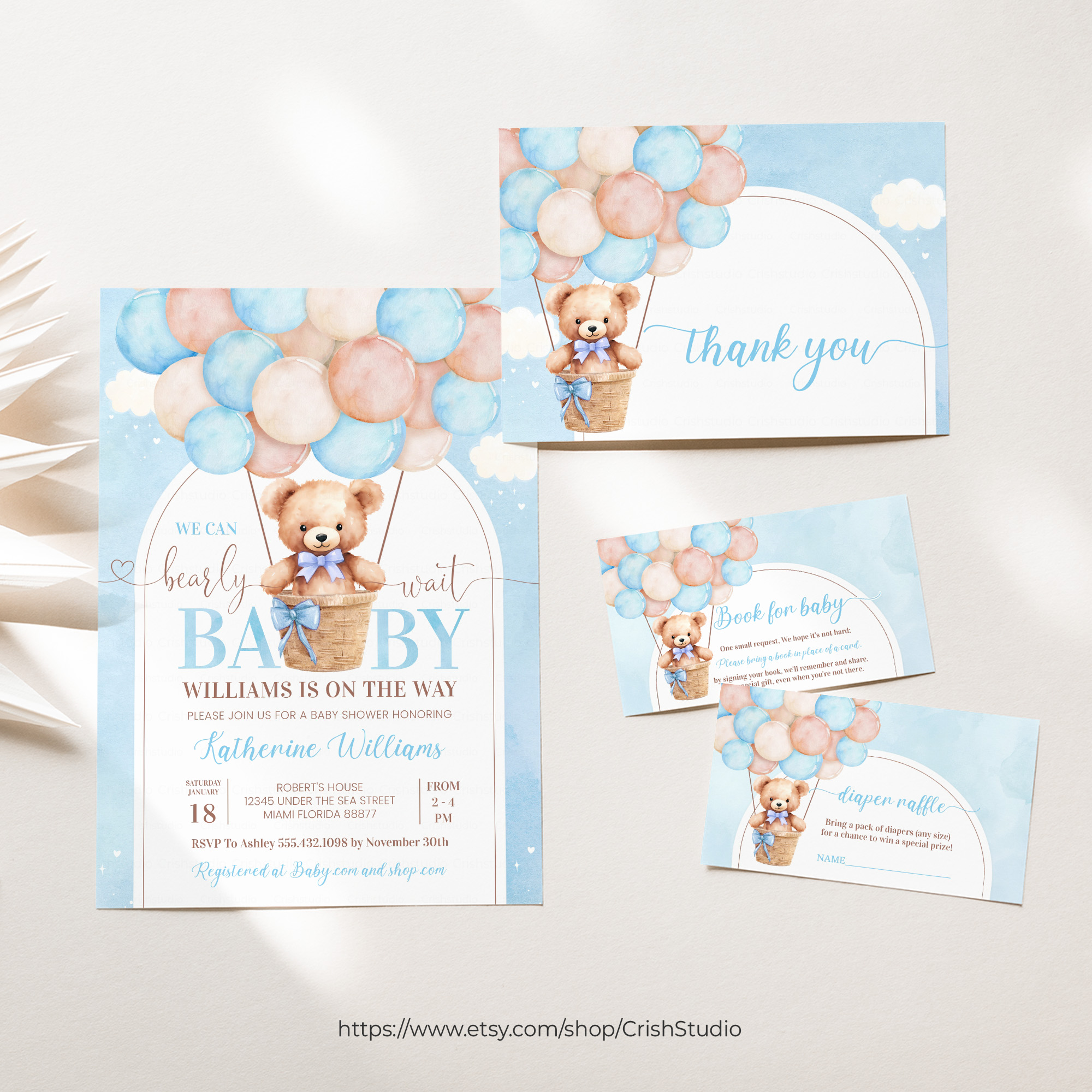 T202 - Teddy Bear Baby Shower Set design preview